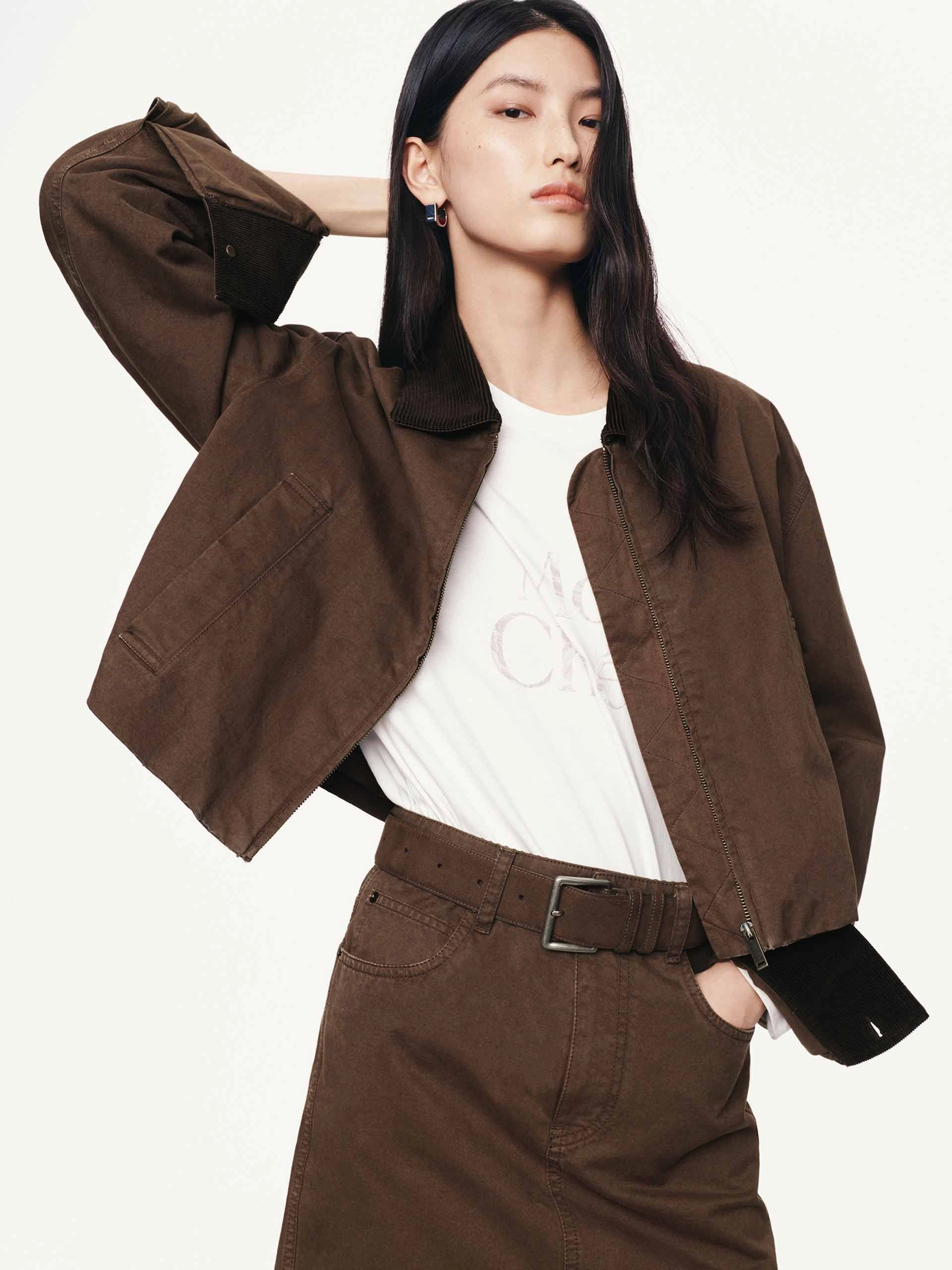 Cropped Zipper Cotton Jacket Comfort Fit Utility Inspired Look