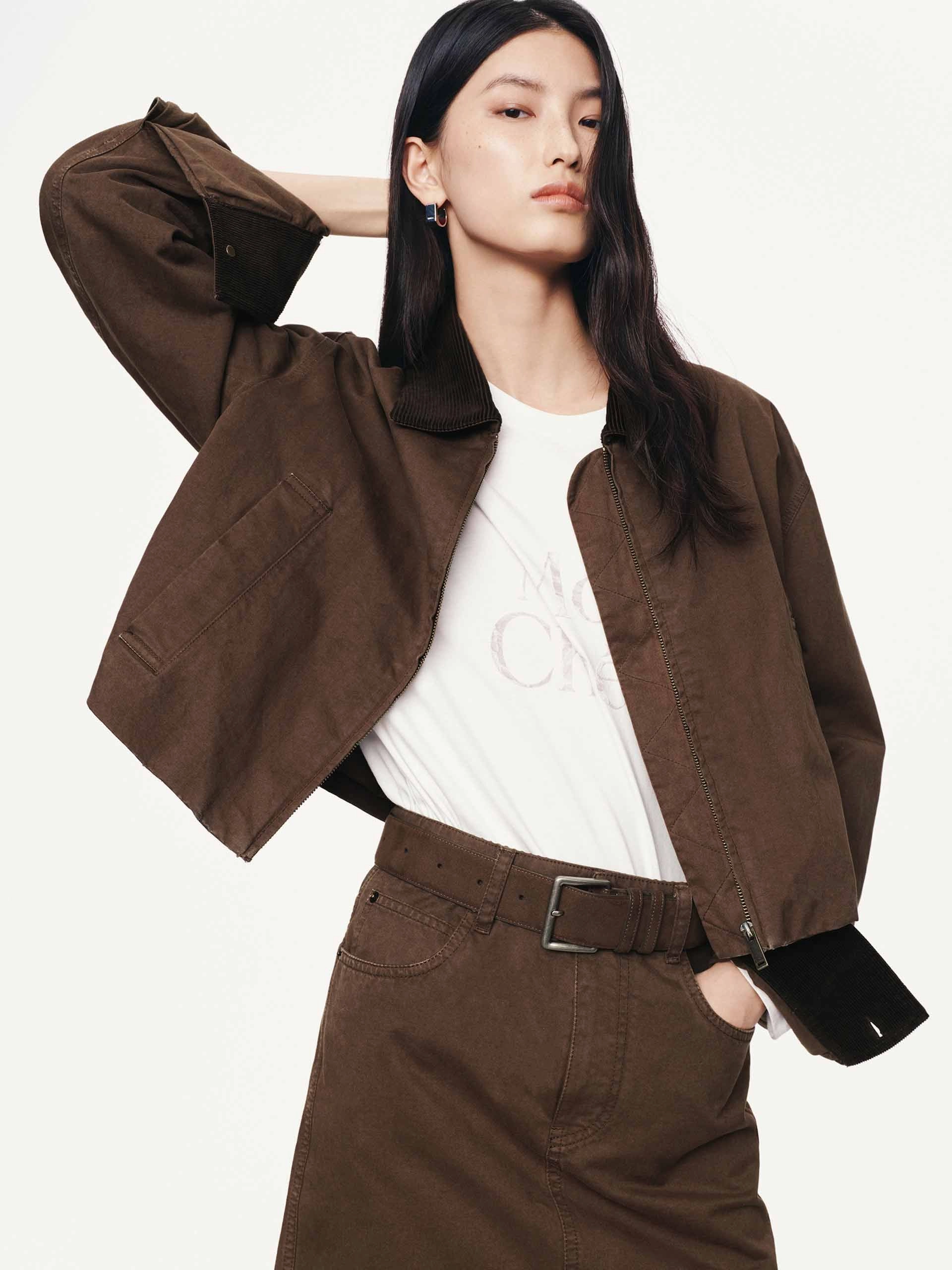 Weatherproof Coating Non Bulky Design Cropped Zipper Cotton Jacket