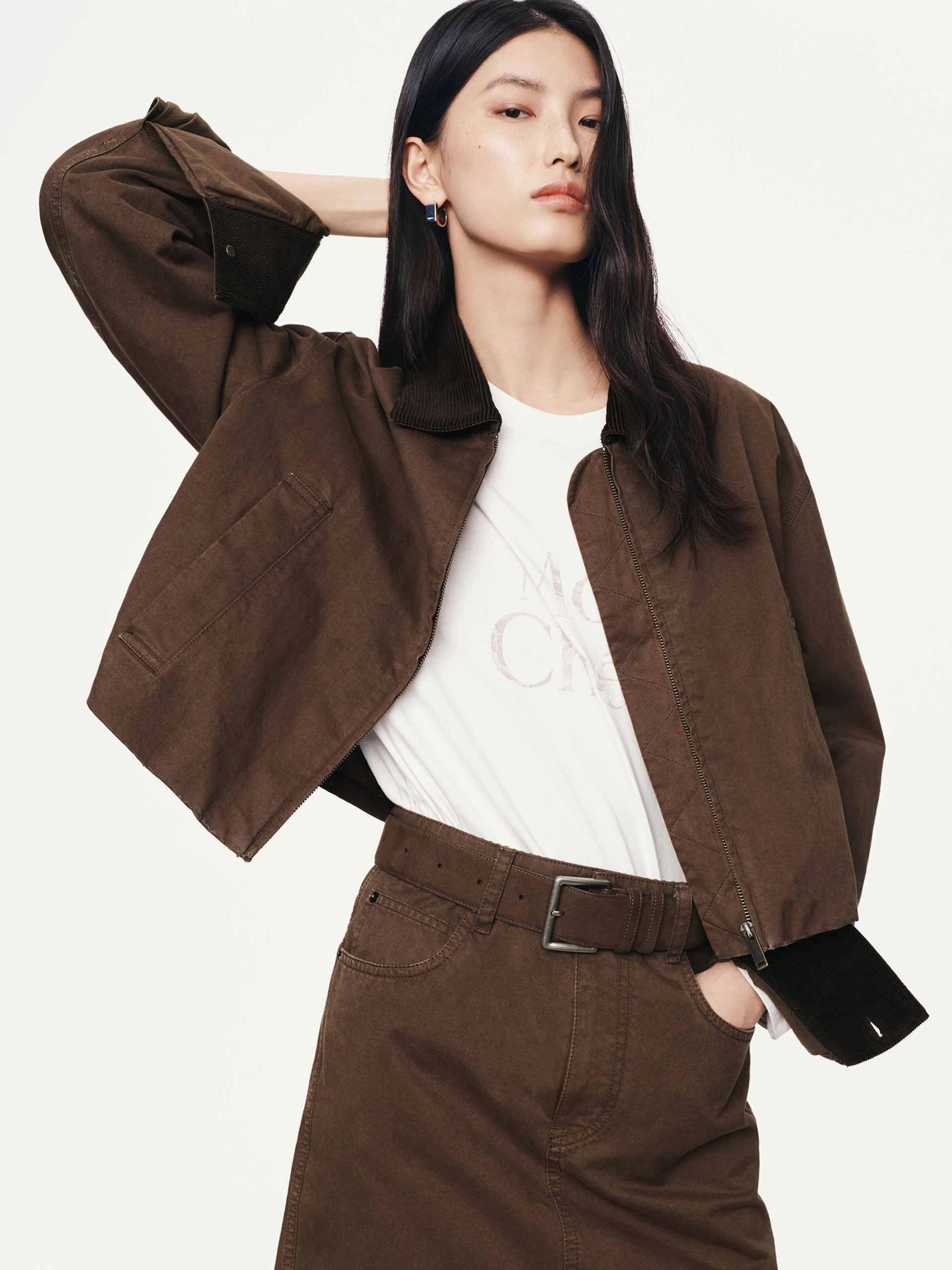 Temperature Regulating Hook and loop fasteners Cropped Zipper Cotton Jacket