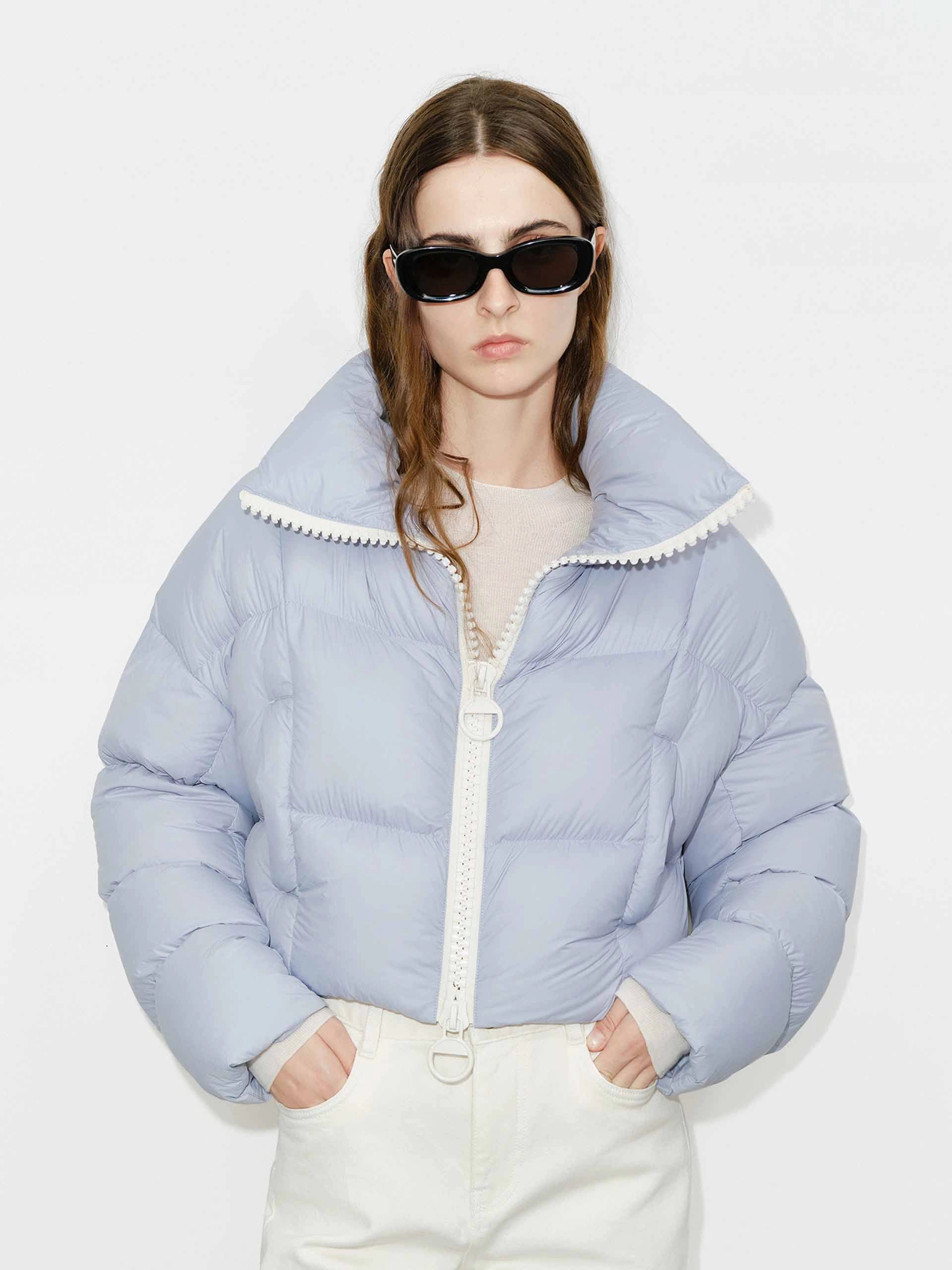 Cropped Zipper Down Jacket Weatherproof Zipper Seals