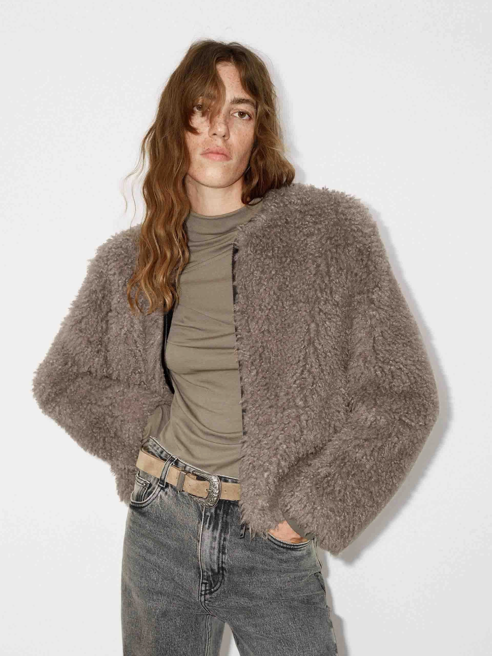 Insulated Core Technology Cropped Zipper Fuzzy Coat
