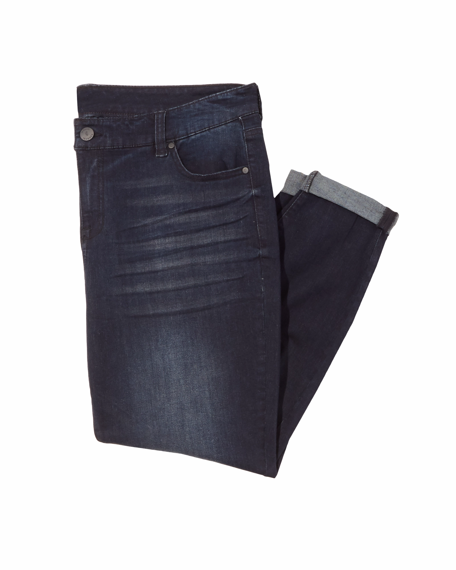 Gardner Double Rolled Capri | Dark Wash Weekend Warrior Adult Fashion Gym Ready