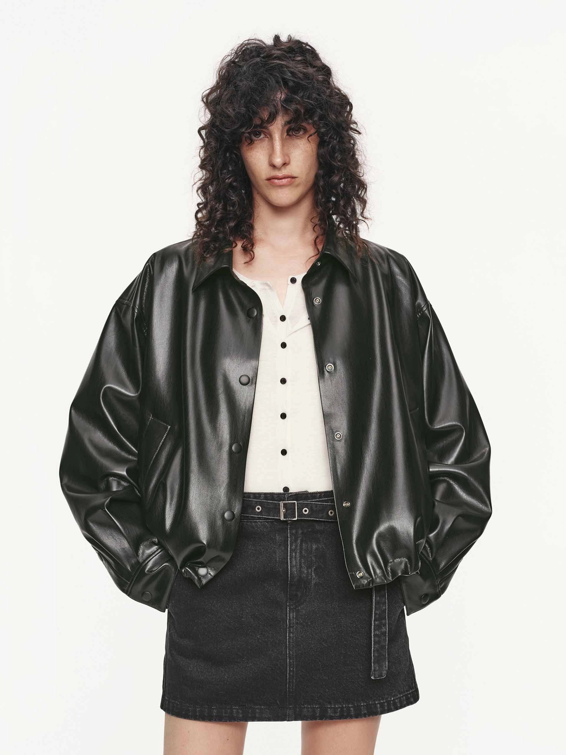 Belted PU Leather Cropped Jacket