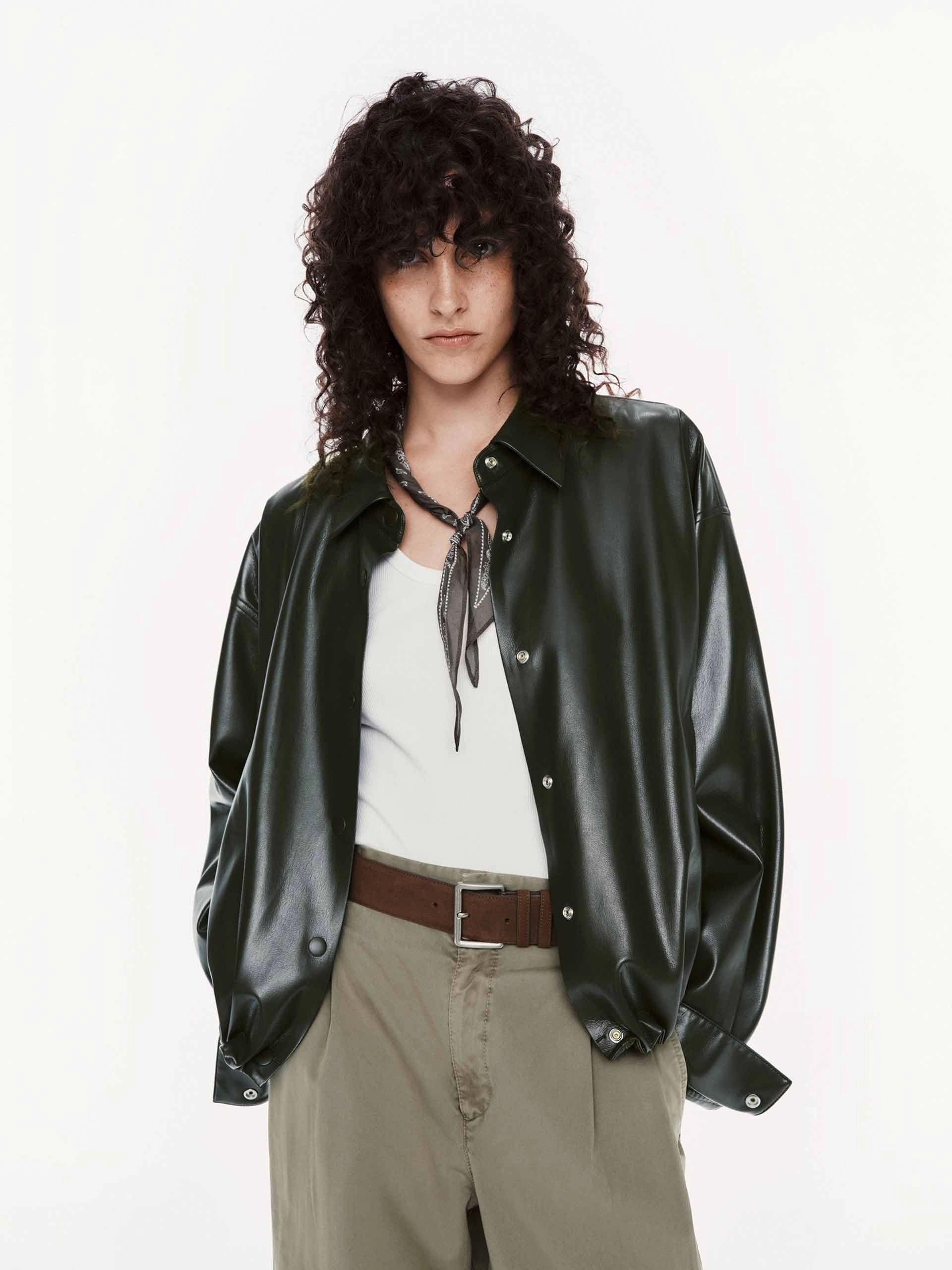 PU Leather Cropped Jacket Waterproof Zippers