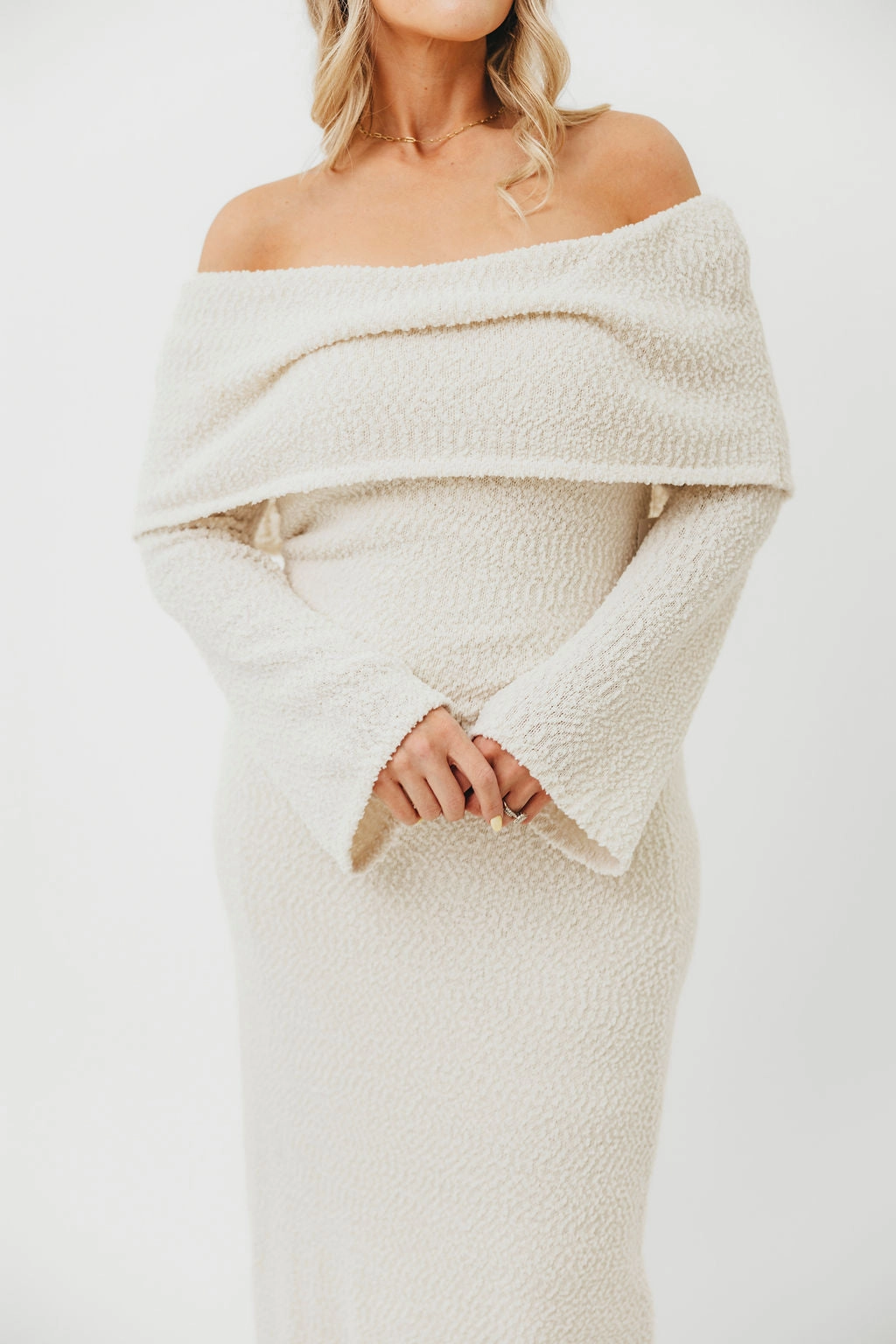 Nora Knit Maxi Dress in Ivory - Bump Friendly Cool Texture Airy Base