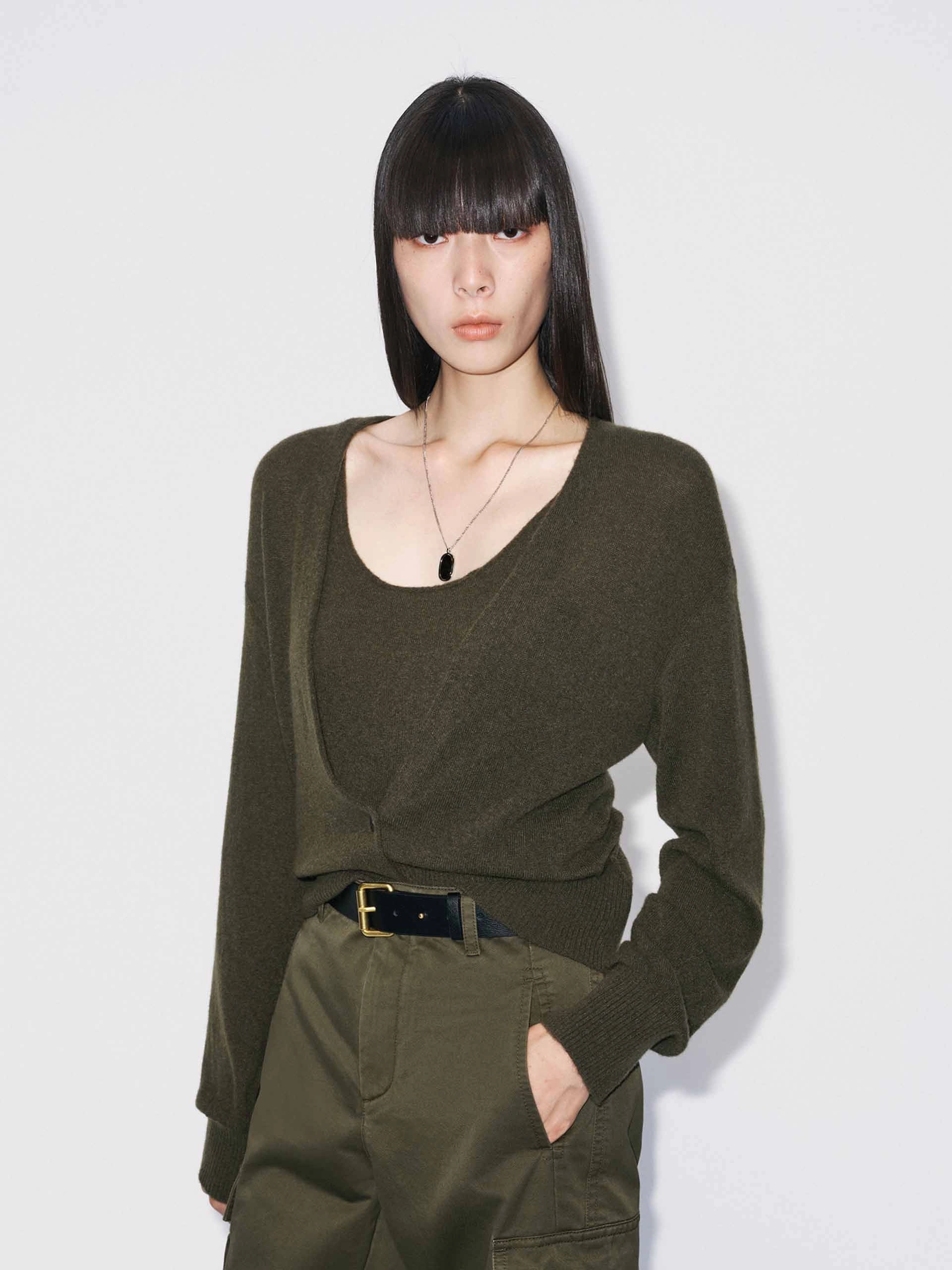 Soft Drape ReverseCoil Zipper Included Cashmere Cardigan Set