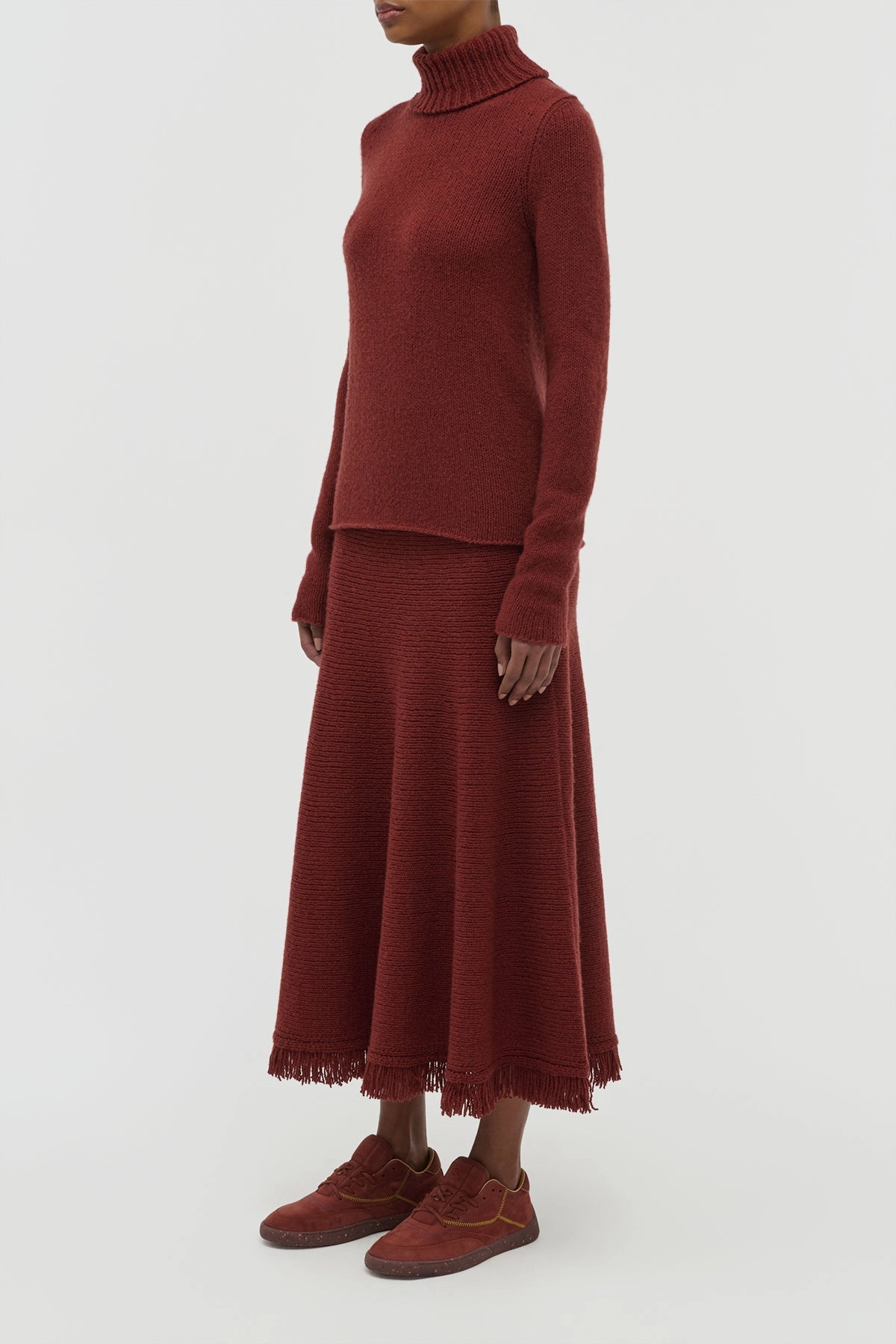 Nelle Knit Turtleneck in Burnt Sienna Cashmere Cozy Layer YarnDyed Stripes