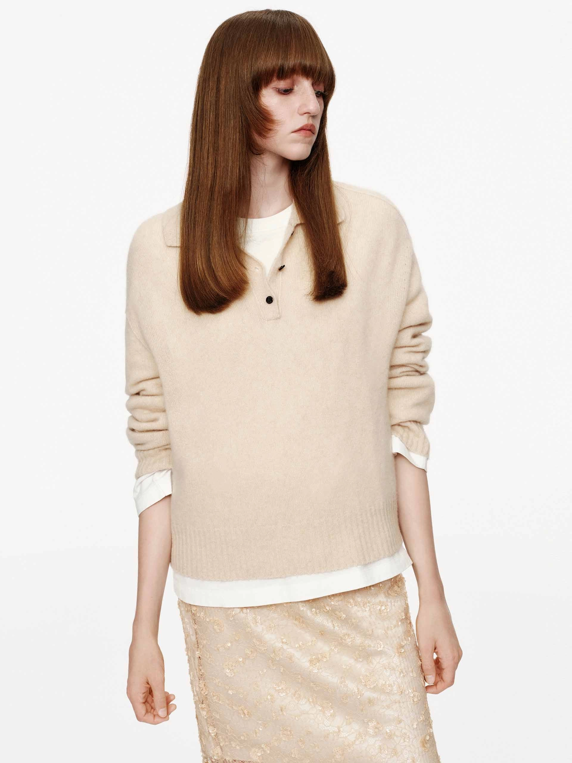 Half Button Knitted Sweater Calm Outfit High Elasticity Fiber
