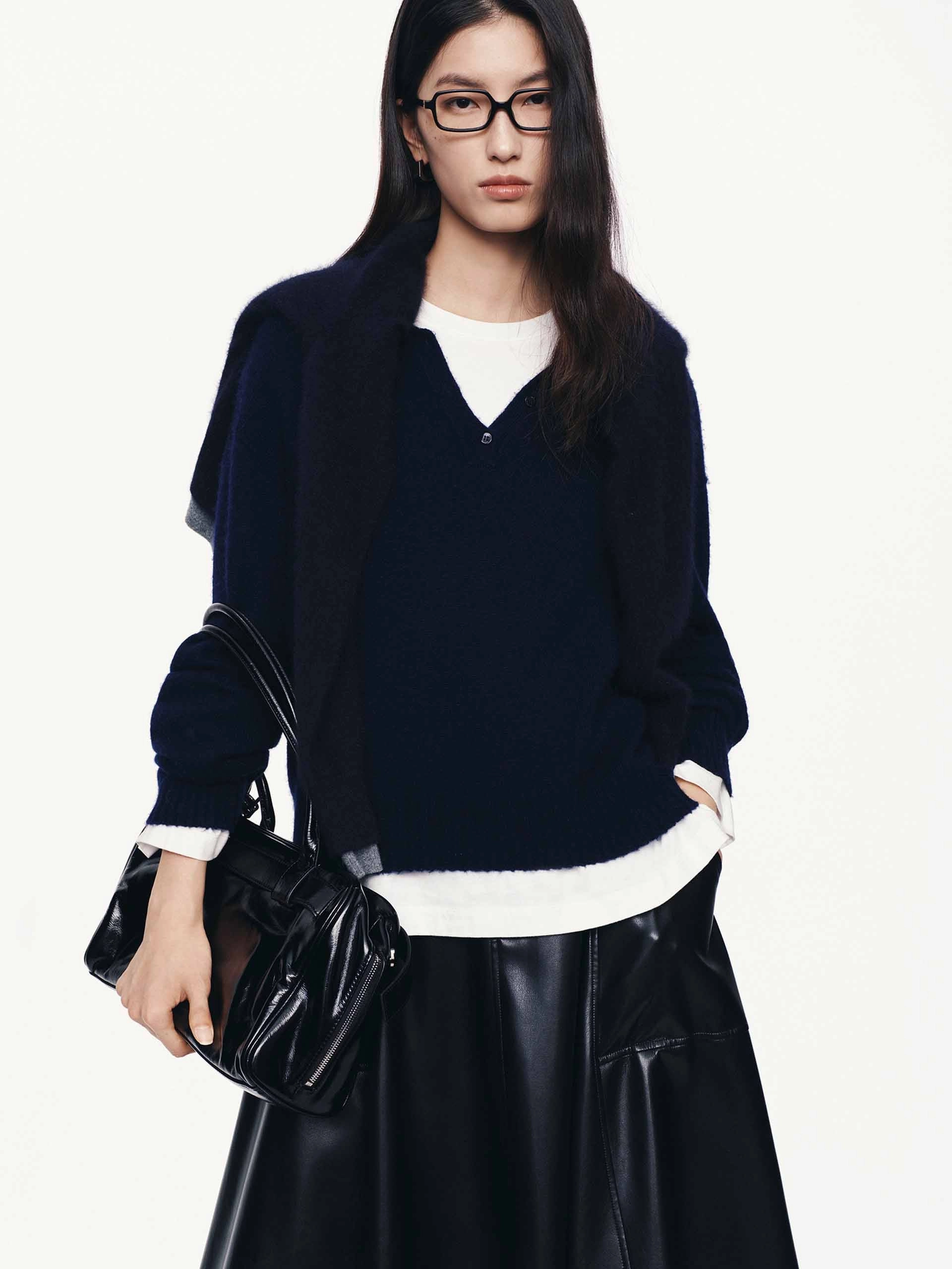 Half Button Knitted Sweater Home Style UVProtective Knit Density