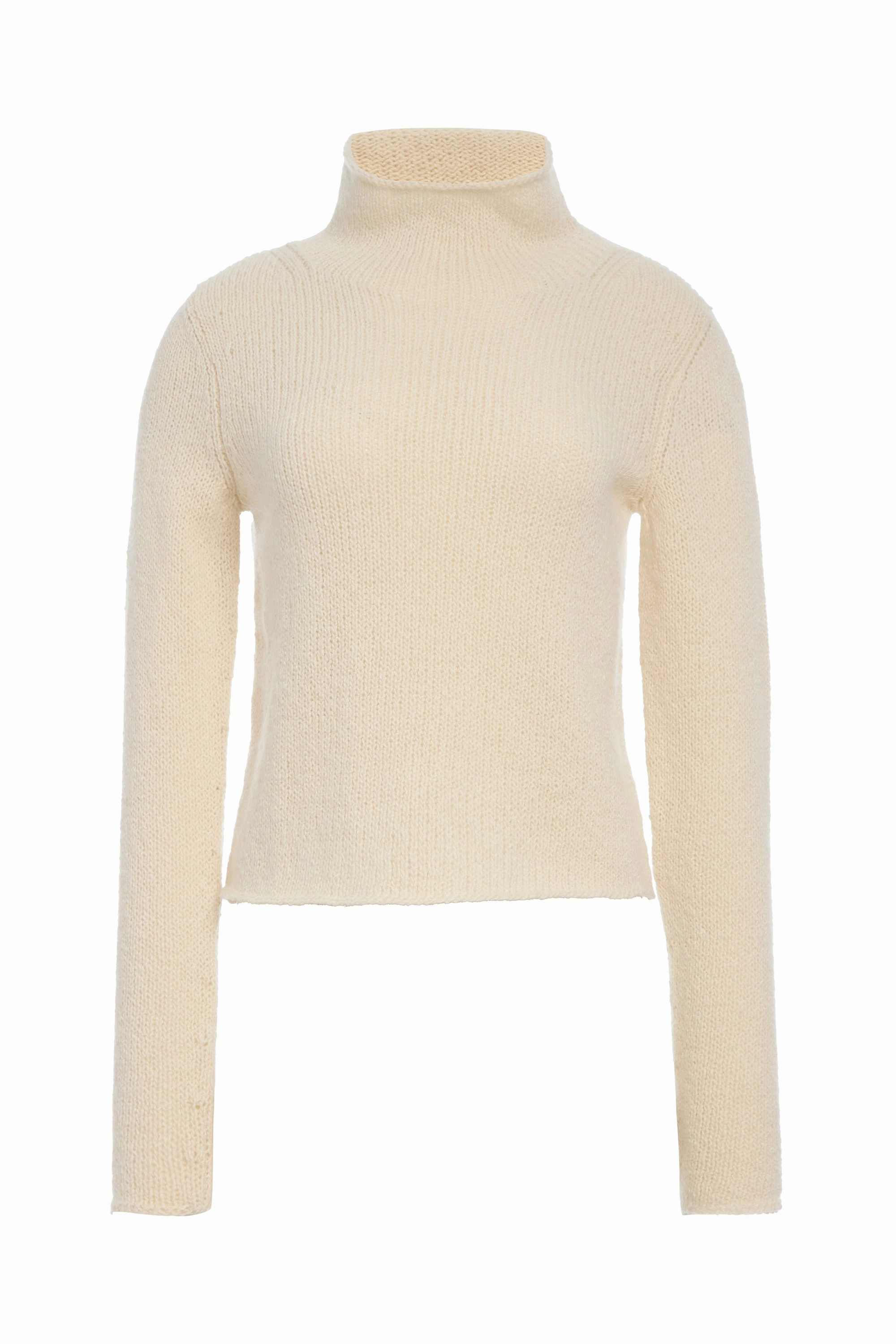 Brushed Inner Cold Trend Daina Cropped Knit Turtleneck in Ivory Cashmere