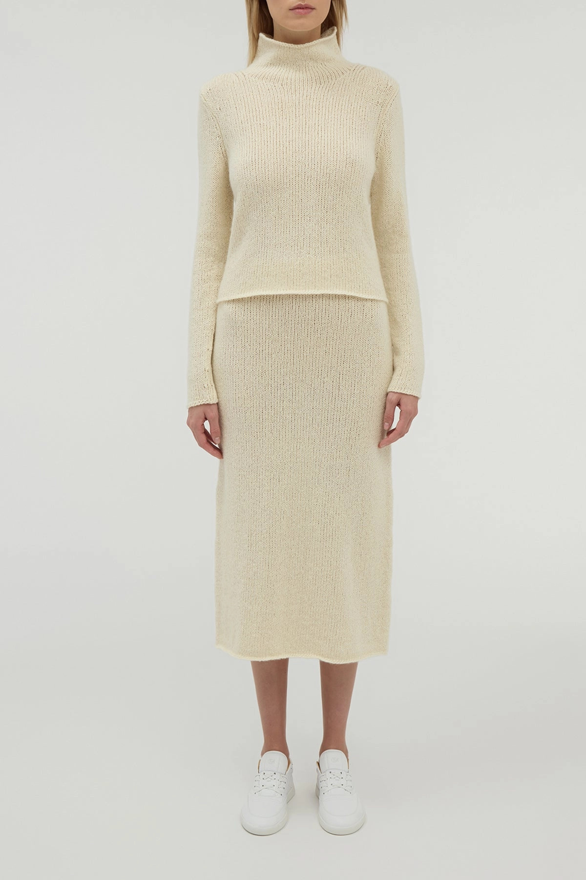 Ventilation Panel Daina Cropped Knit Turtleneck in Ivory Cashmere