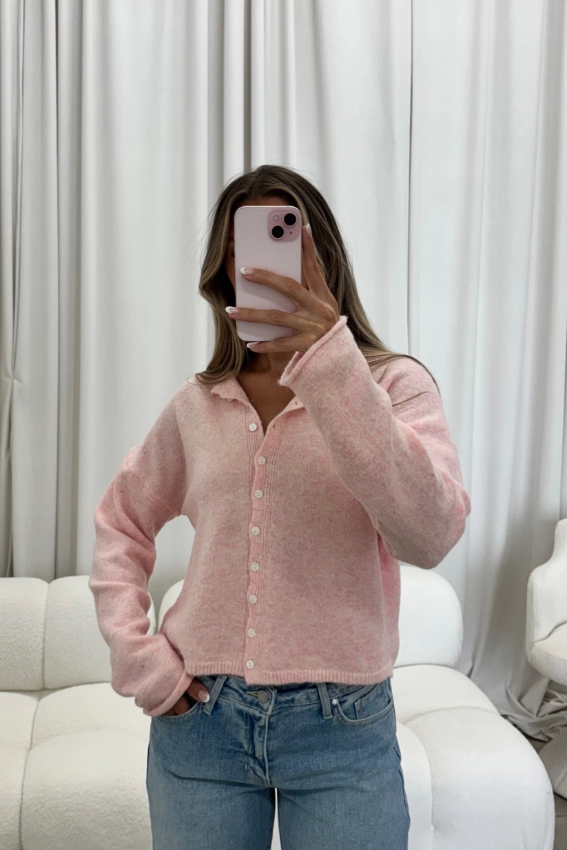 Fray Resistant Edges Cozy Wearable Dani Classic Lightweight Button Down Cardigan Top in Sherbet