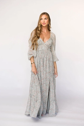 Daphne Long Sleeve Maxi Dress in Sage/Pink/Ivory Floral - Bump Friendly & Inclusive Sizing (XS-3XL) HypoallergenicFiber Anytime Wear