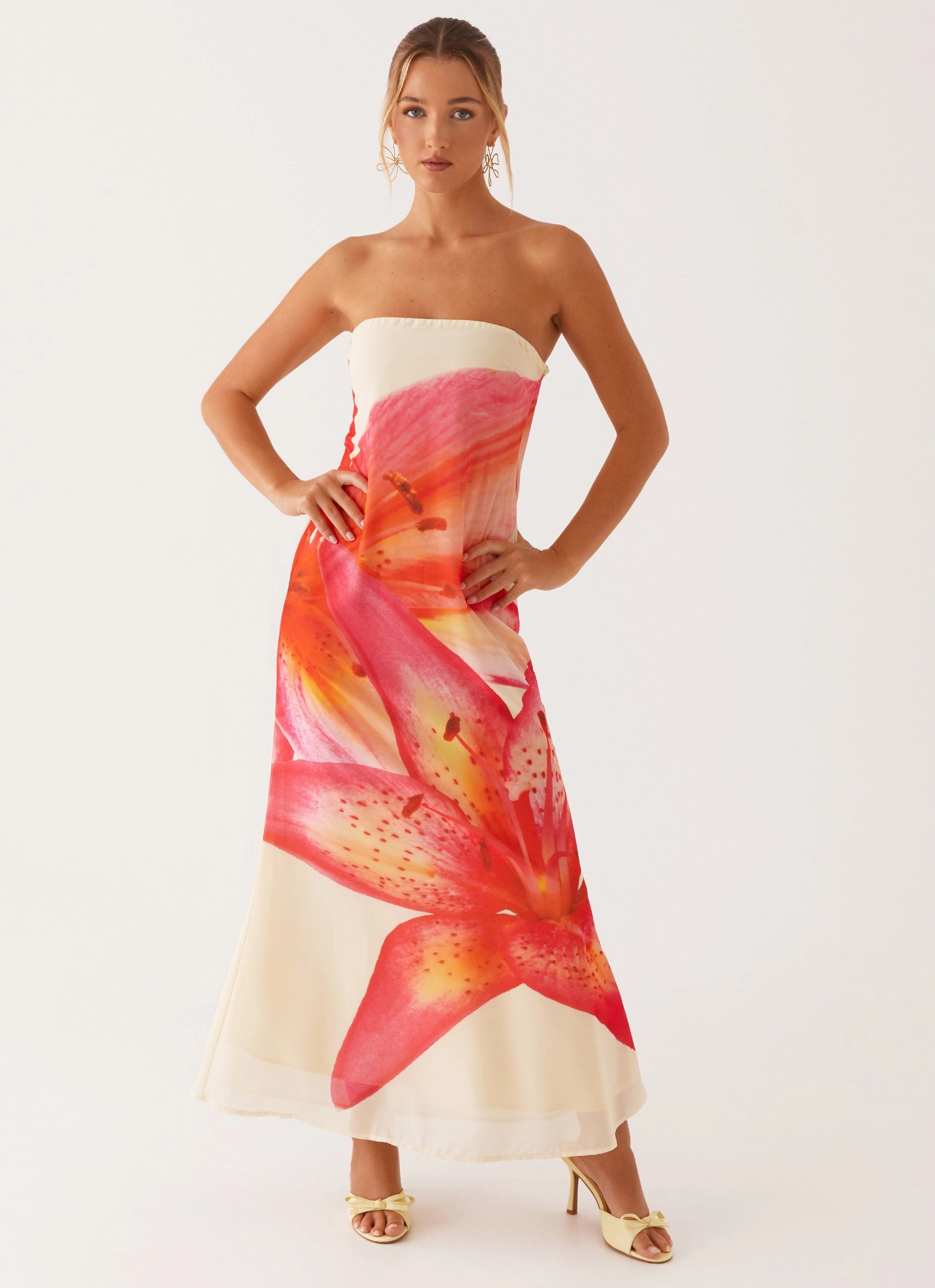 Darcy Maxi Dress - Yellow Floral Flattering Waistband Fit plus-size