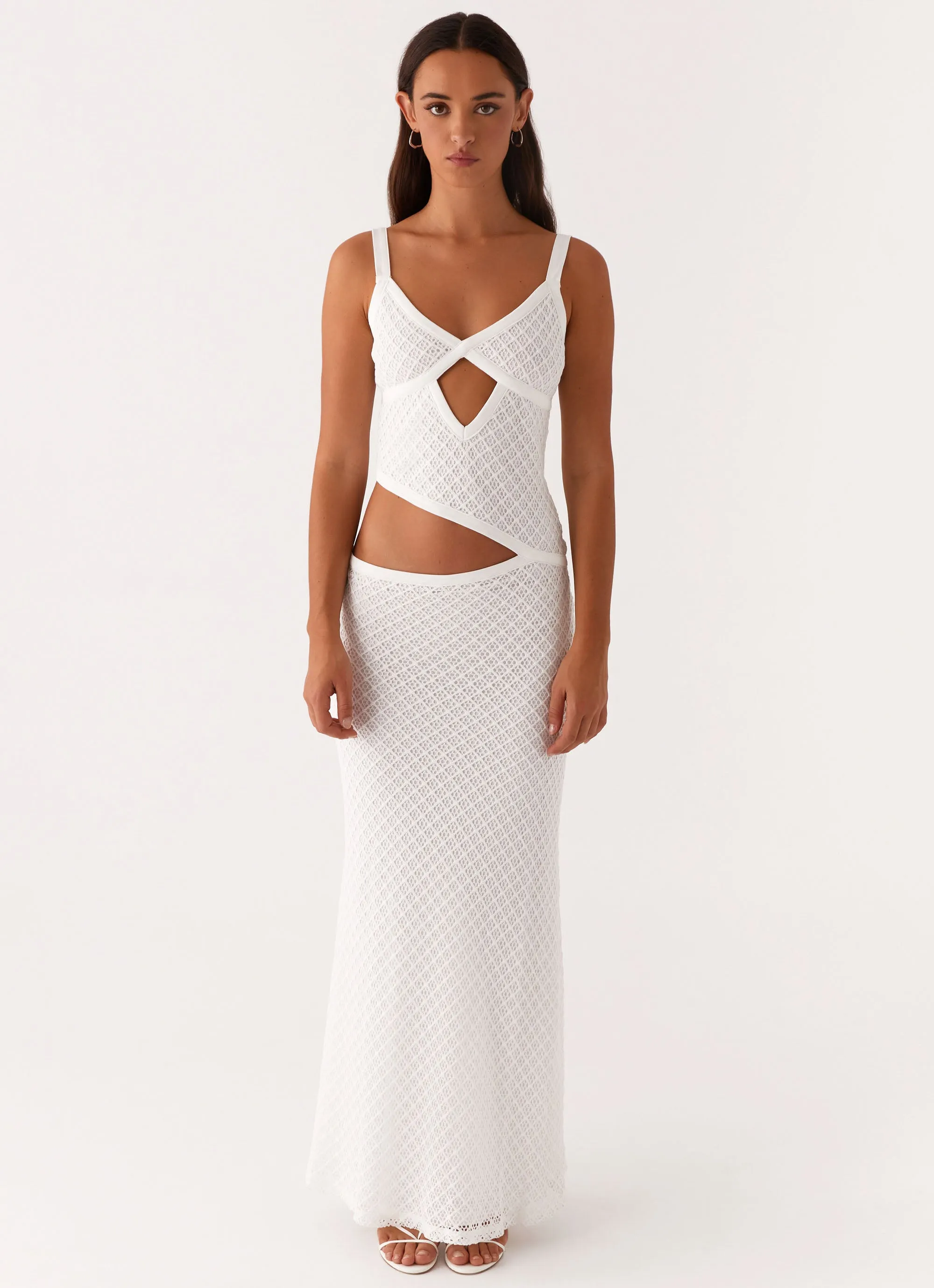 Jocelyn Maxi Dress - White Crochet Autumn Mood FoldablePackaging