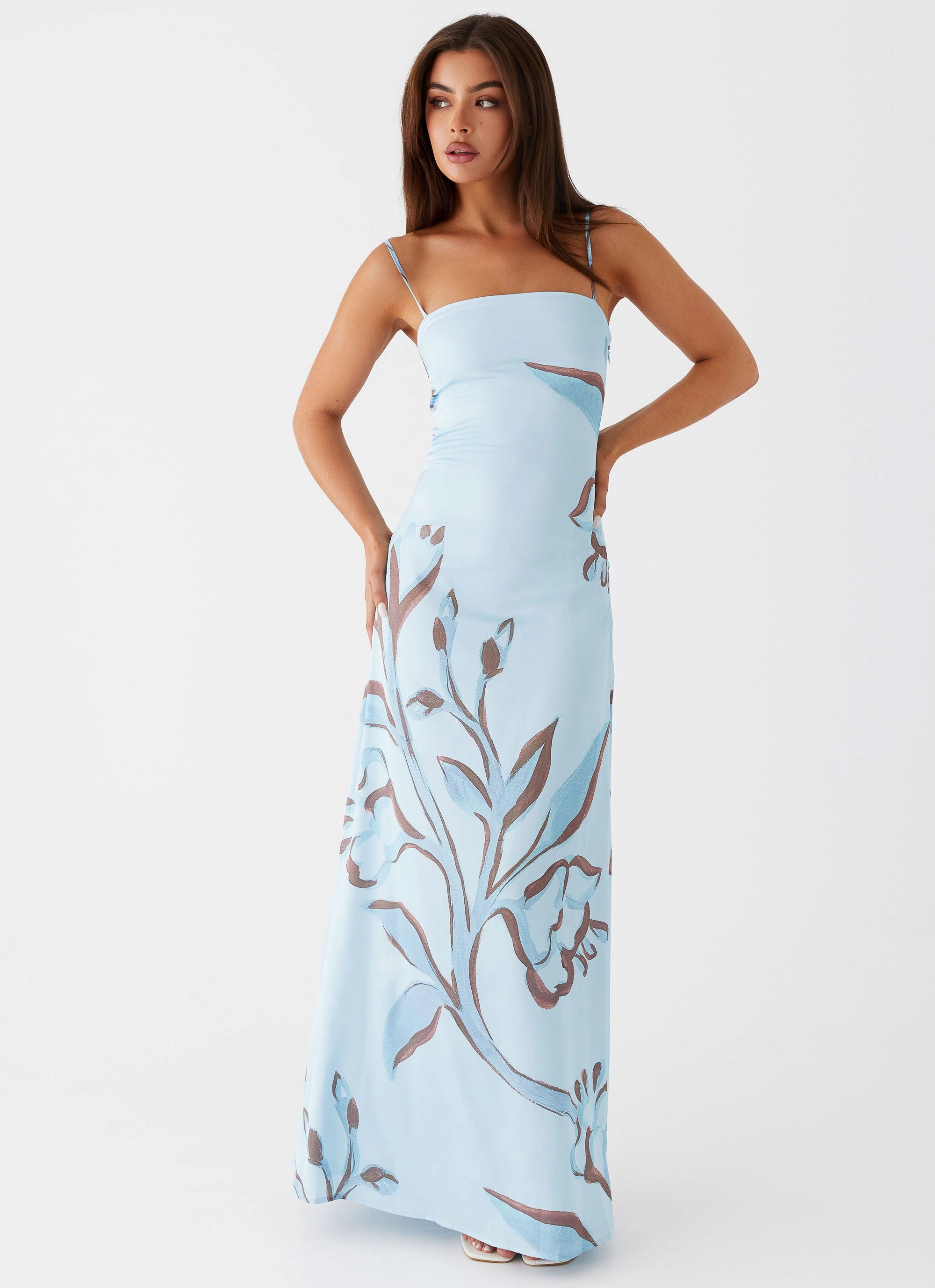 Aster Bloom Maxi Dress - Blue Floral Trendy Comfort Pleat Breeze