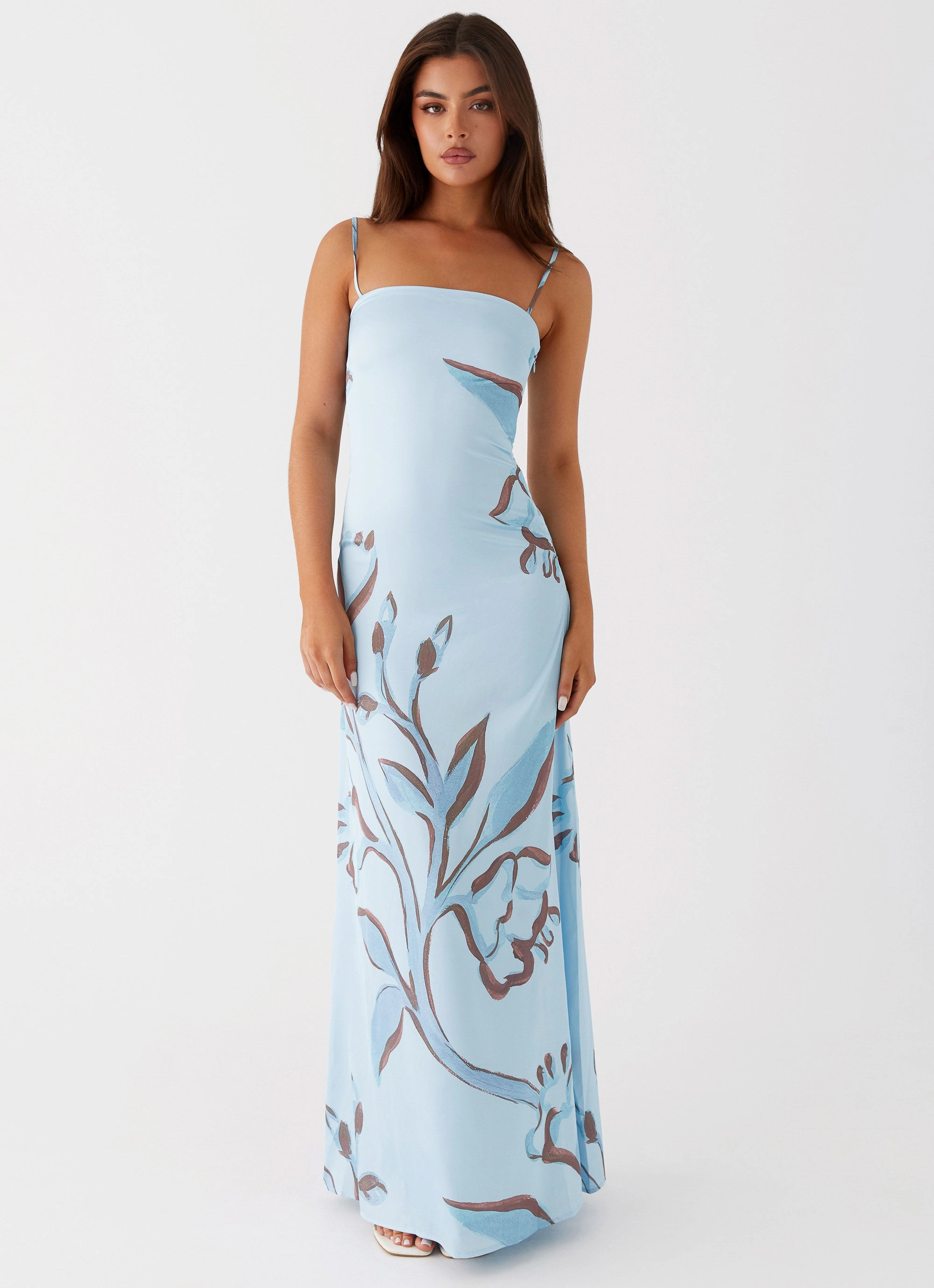 Aster Bloom Maxi Dress - Blue Floral Trendy Vibe Semi Formal
