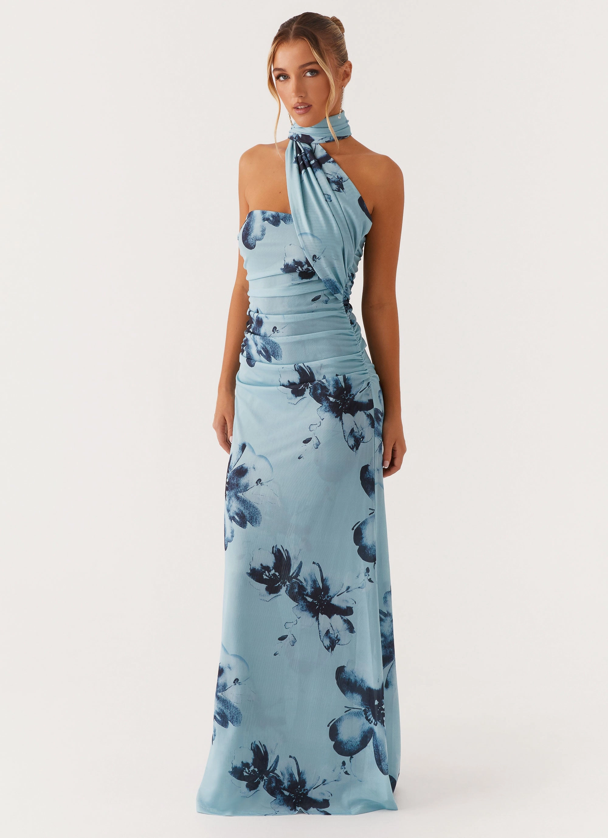 Modest Cut Songbird Maxi Dress - Blue Black Floral