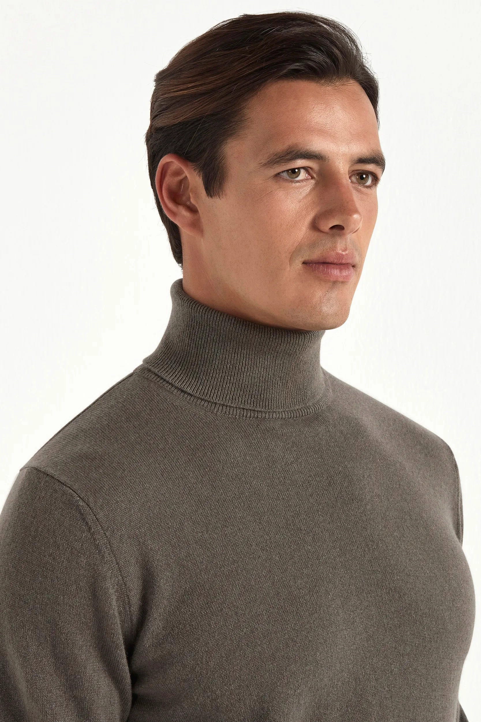 Recycled Fiber Blend HighElasticity Yarn Dark taupe cashmere turtleneck ?C Made in italy