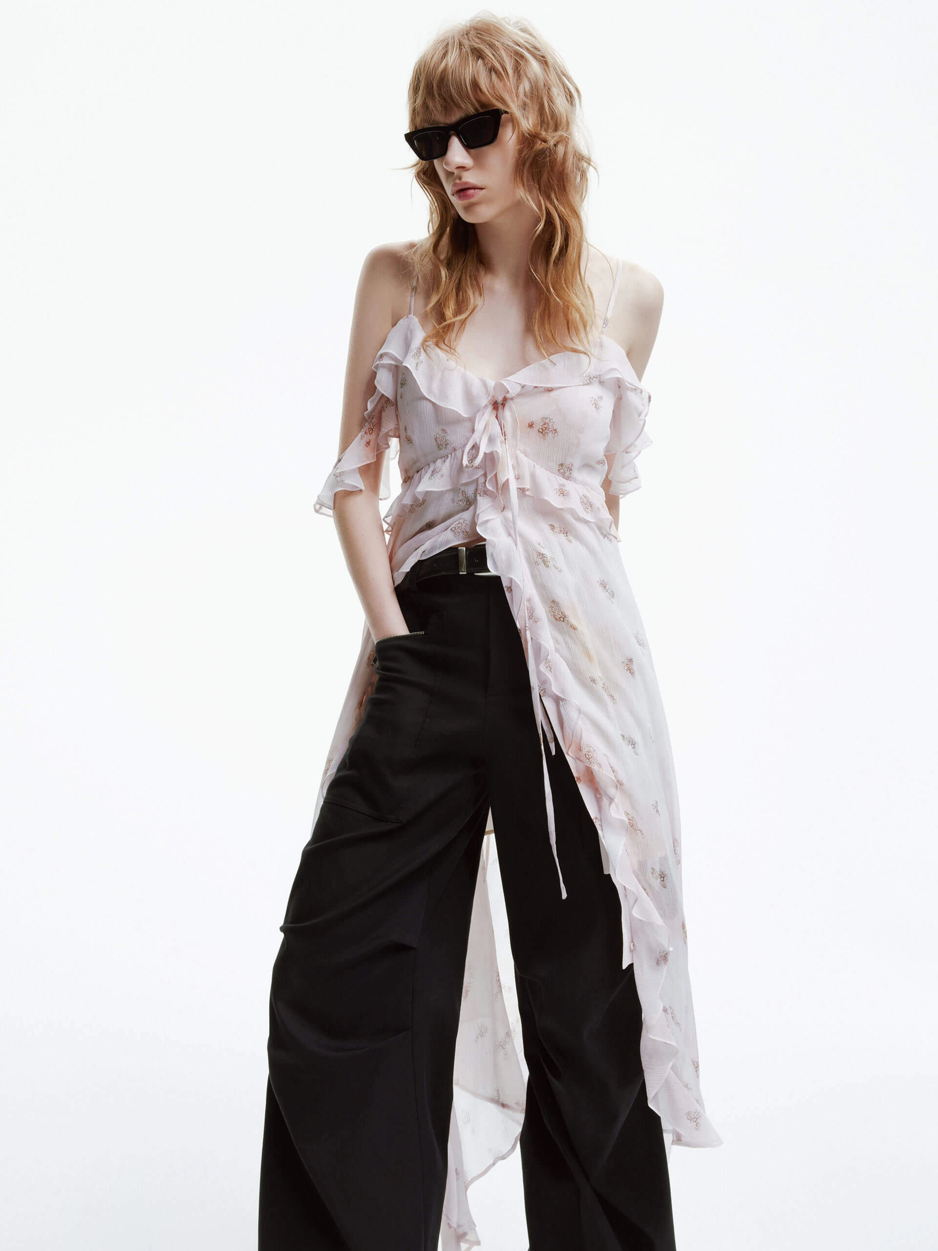 Sophisticated Waist Ruffle Chiffon Midi Dress