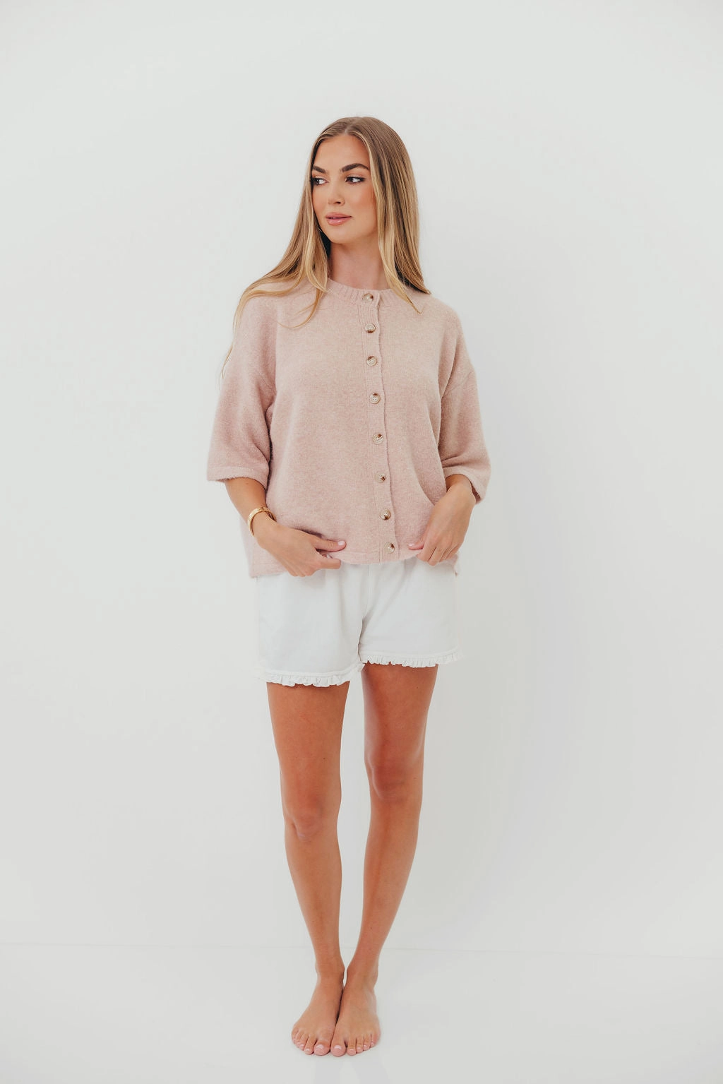 Davina Button-Up Sweater in Ballet Comfy Stretch Design