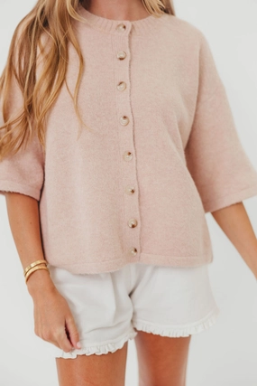 Sleek Stretch Abrasion Resistant Seams Davina Button-Up Sweater in Ballet