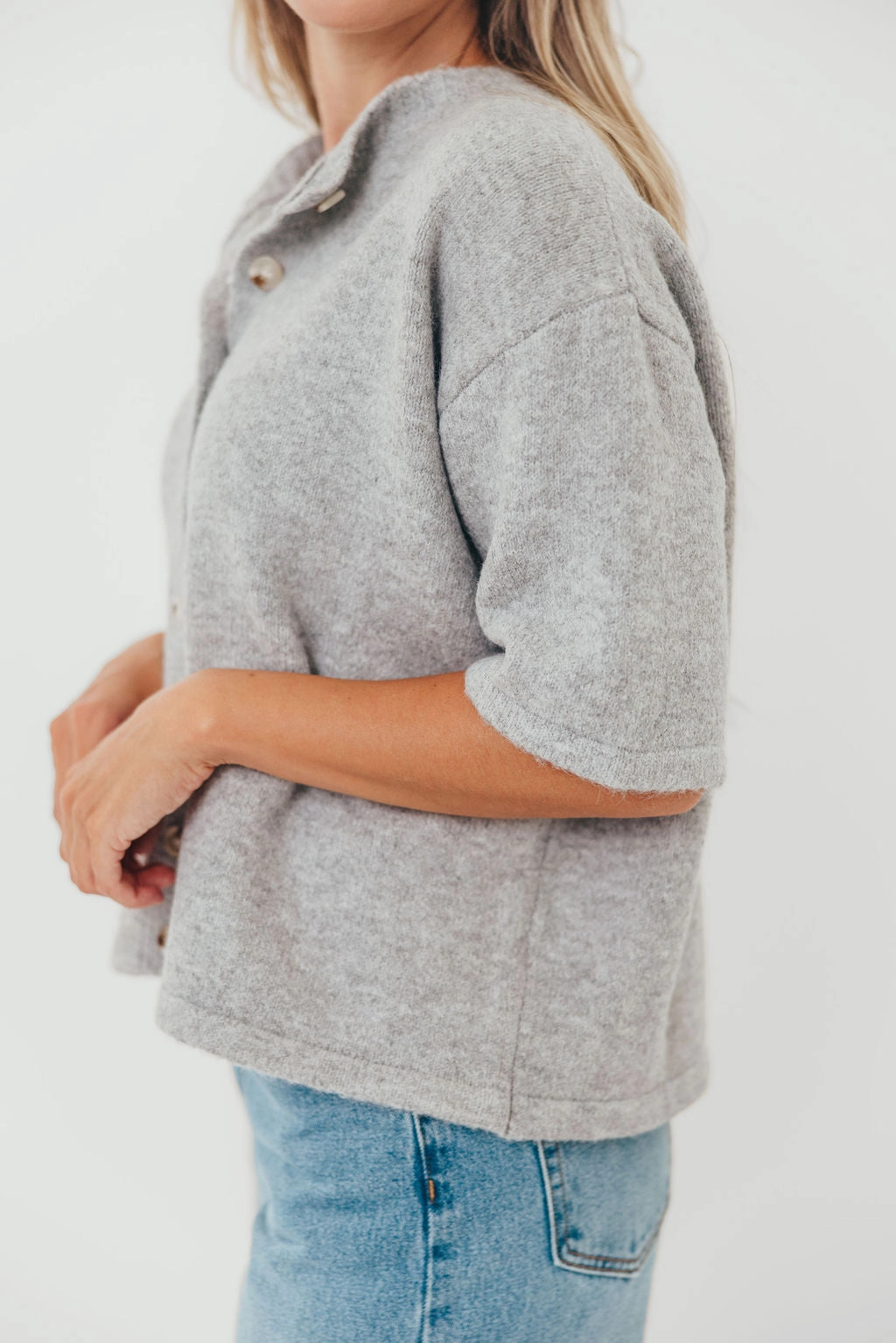 Versatile Fit Lightweight Warmth Davina Button-Up Sweater in Heather Grey