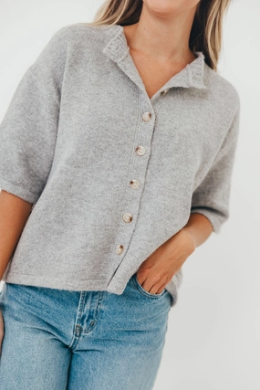 Davina Button-Up Sweater in Heather Grey Odor Resistant Material