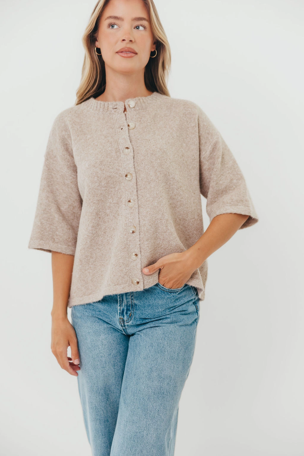 Davina Button-up Sweater in Mocha Layered Warmth
