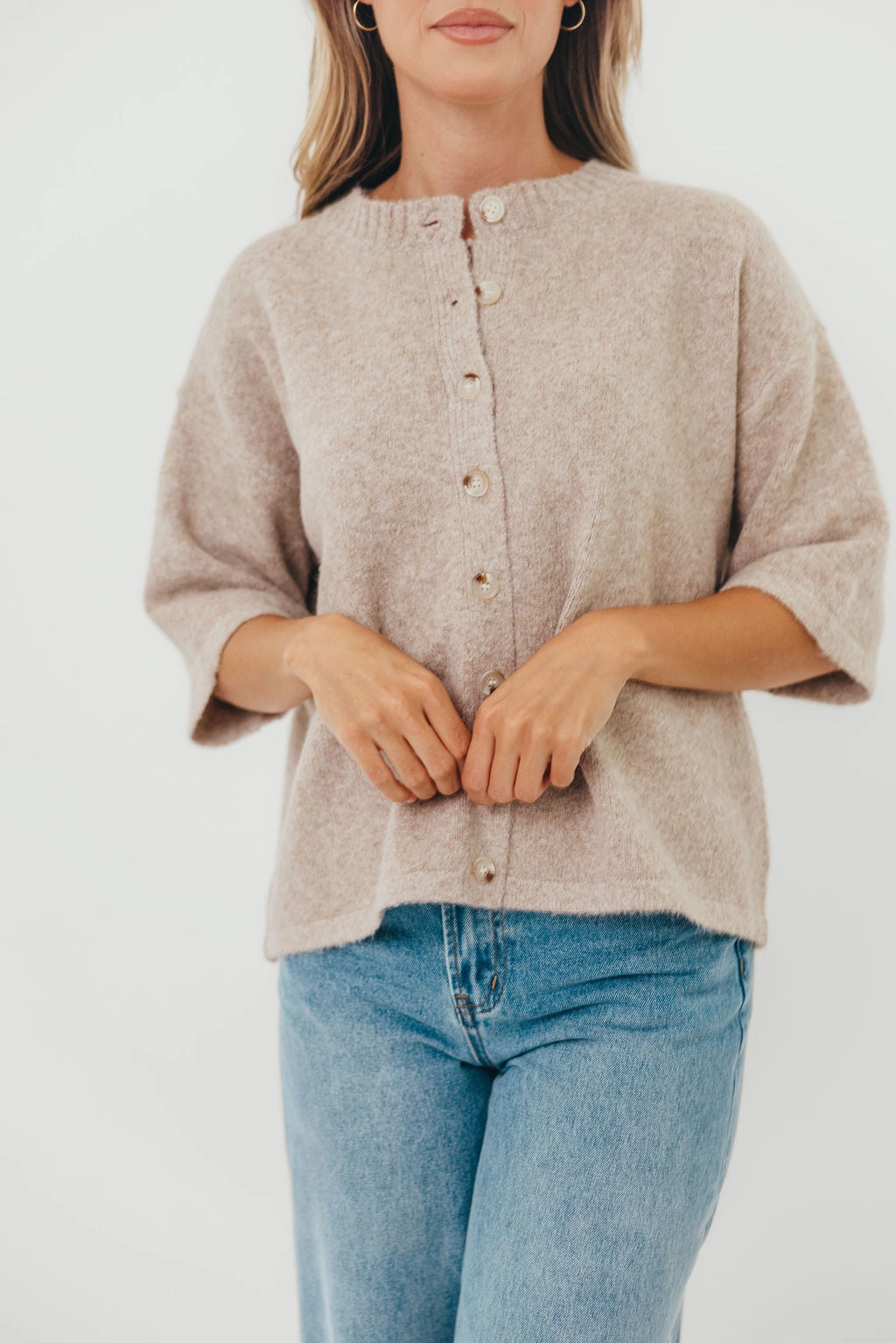 Sleek Comfort Wear Cozy Essentials Davina Button-up Sweater in Mocha