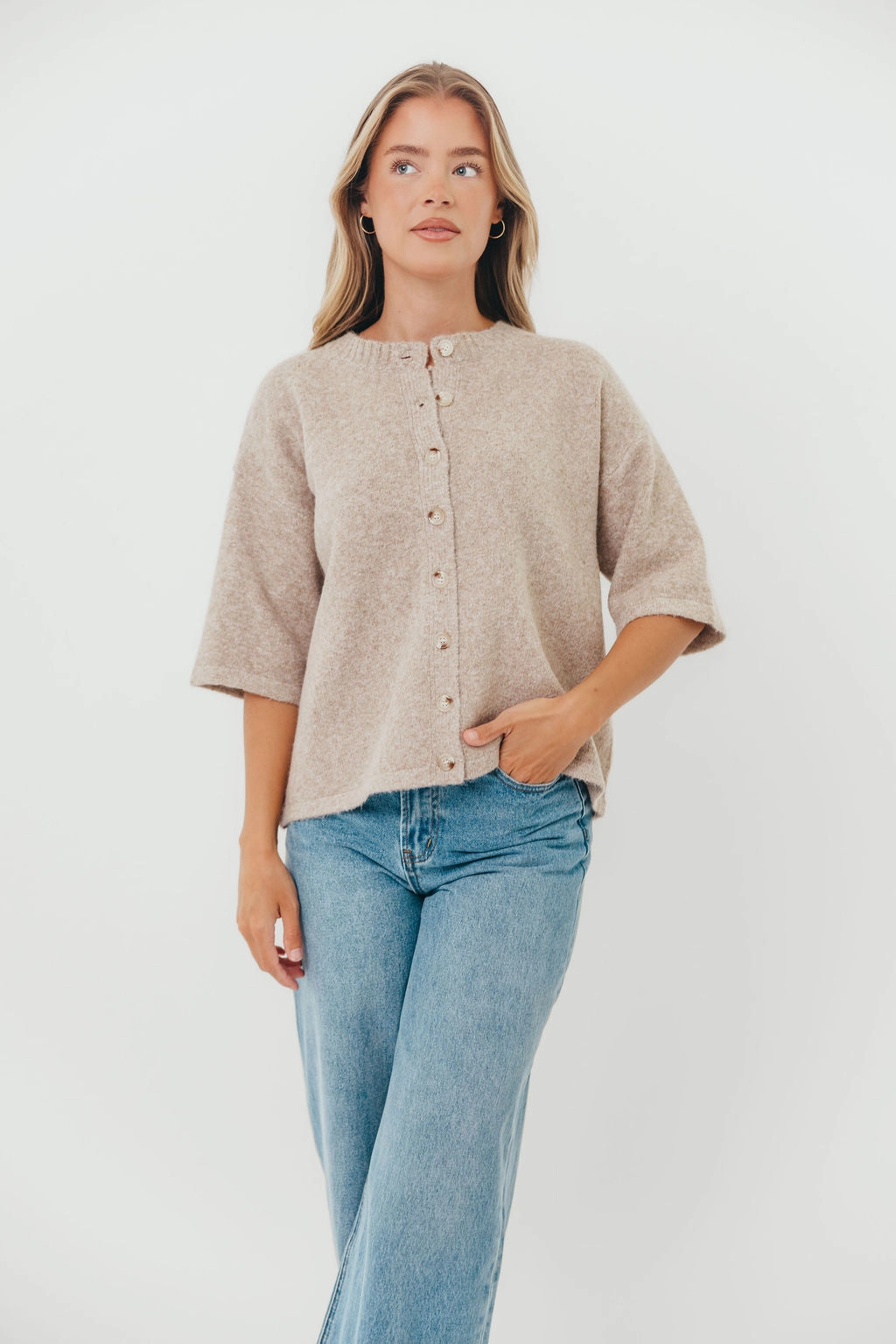 Oversized Silhouette Perfect Fit Davina Button-up Sweater in Mocha