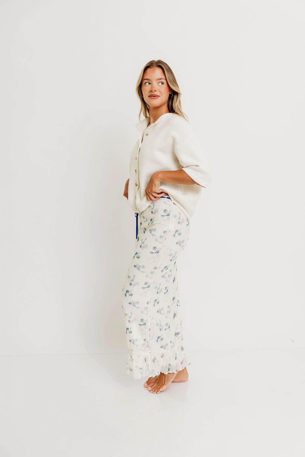 Stretchy Fit Davina Button-Up Sweater in Off-White