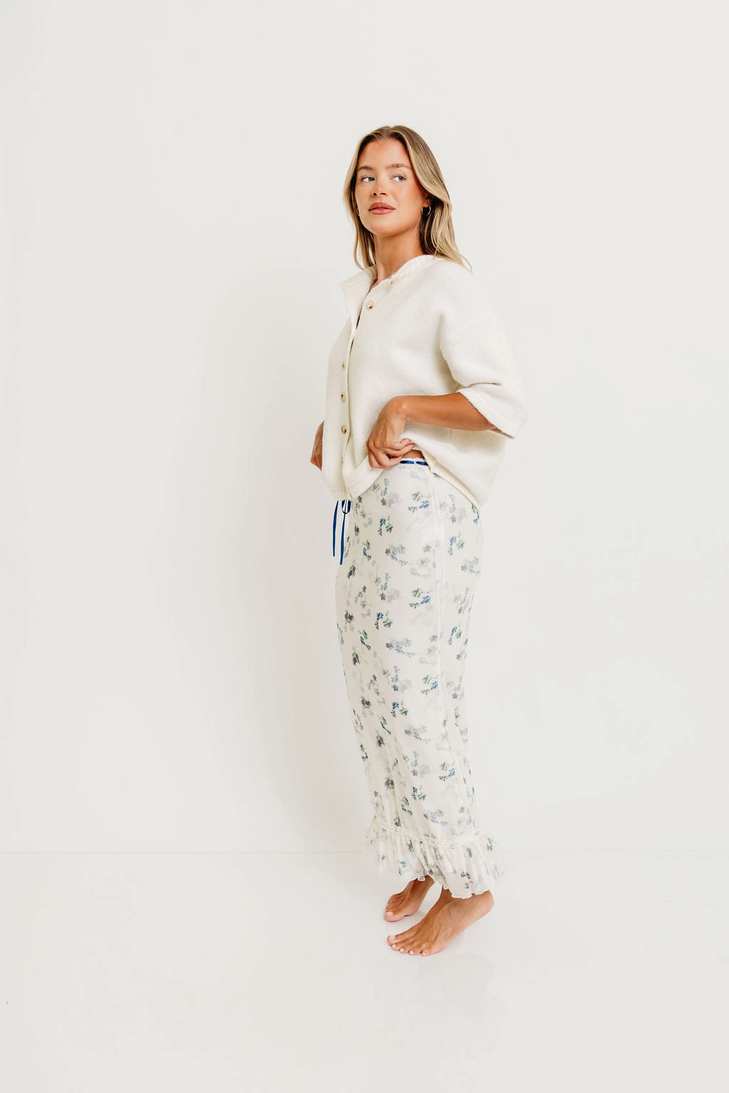 Cozy All-Day Davina Button-Up Sweater in Off-White