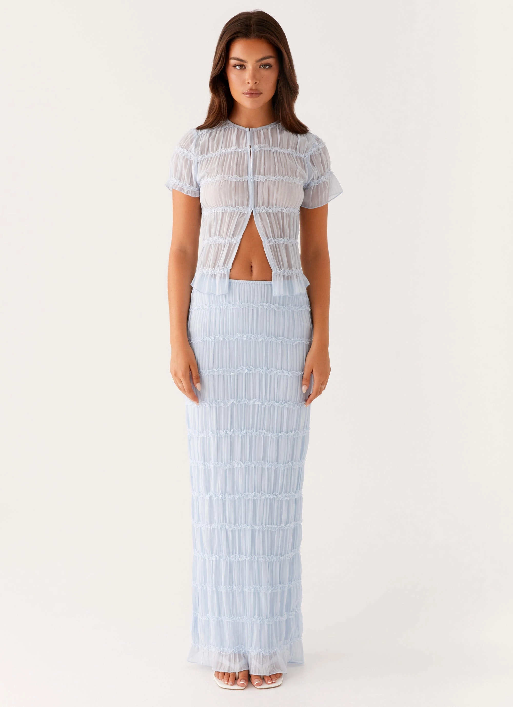 Foil Print Daydreaming Low Rise Maxi Skirt - Blue