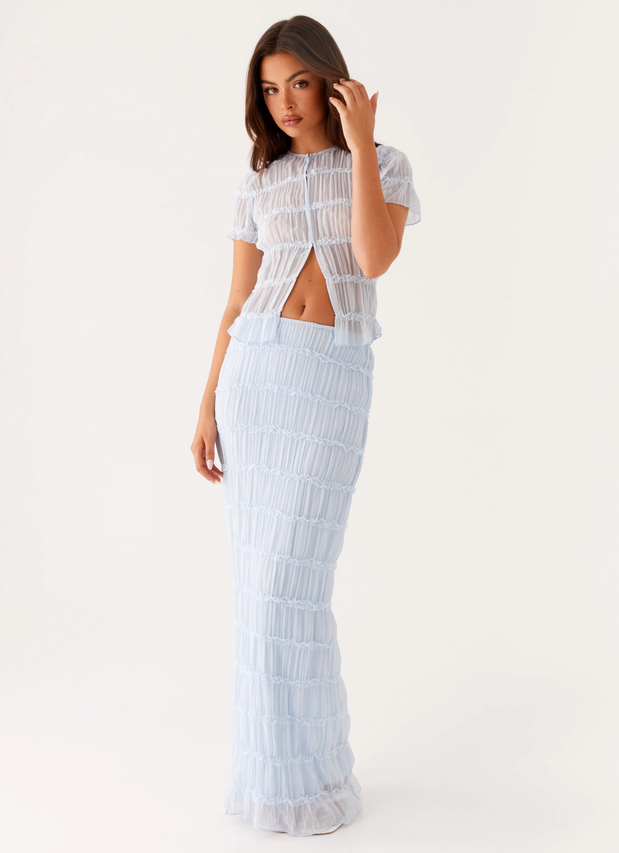 Daydreaming Low Rise Maxi Skirt - Blue Friction Free Tear Resistant Material