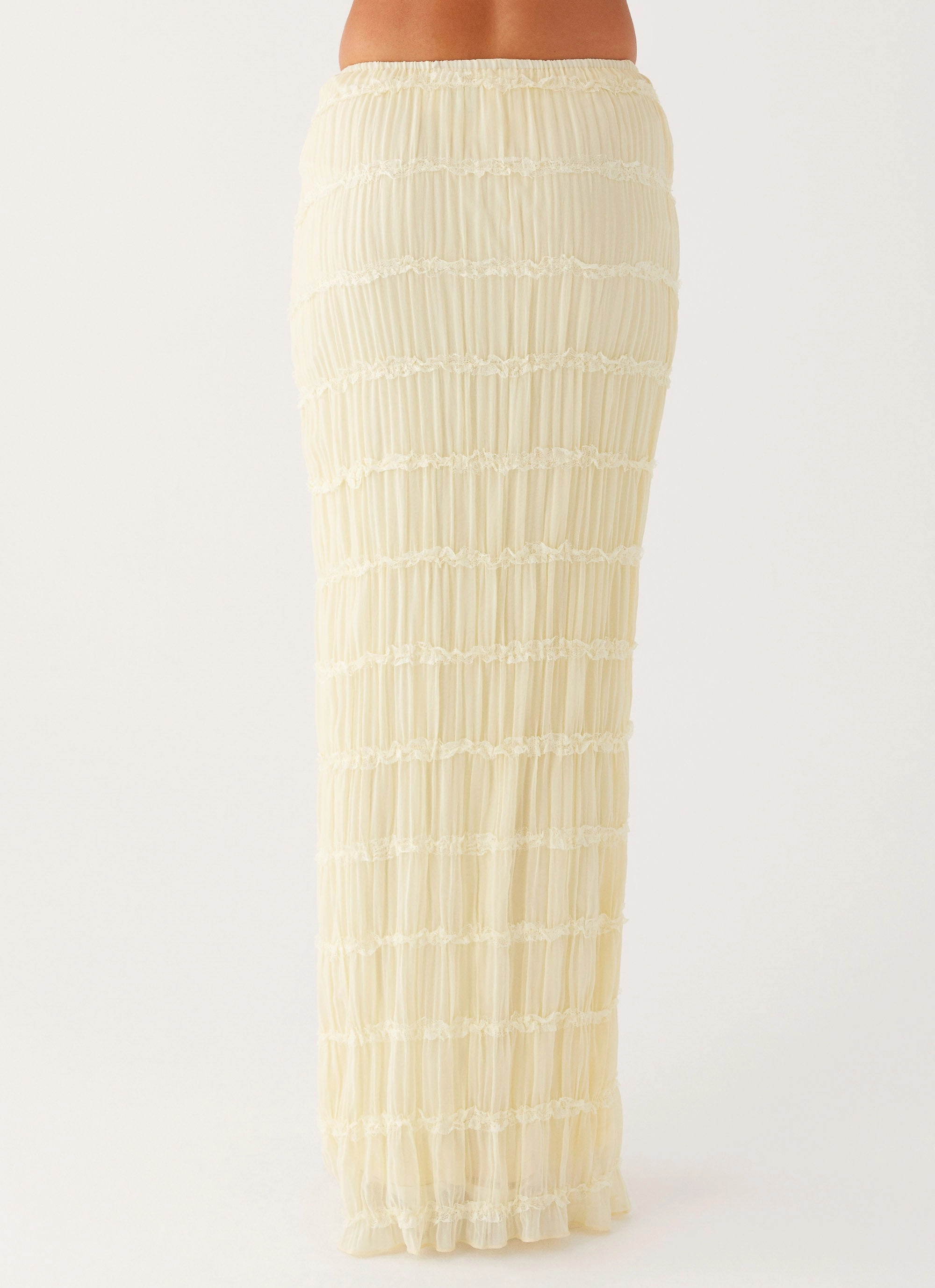 Designer Inspired Laser cut Daydreaming Low Rise Maxi Skirt - Yellow