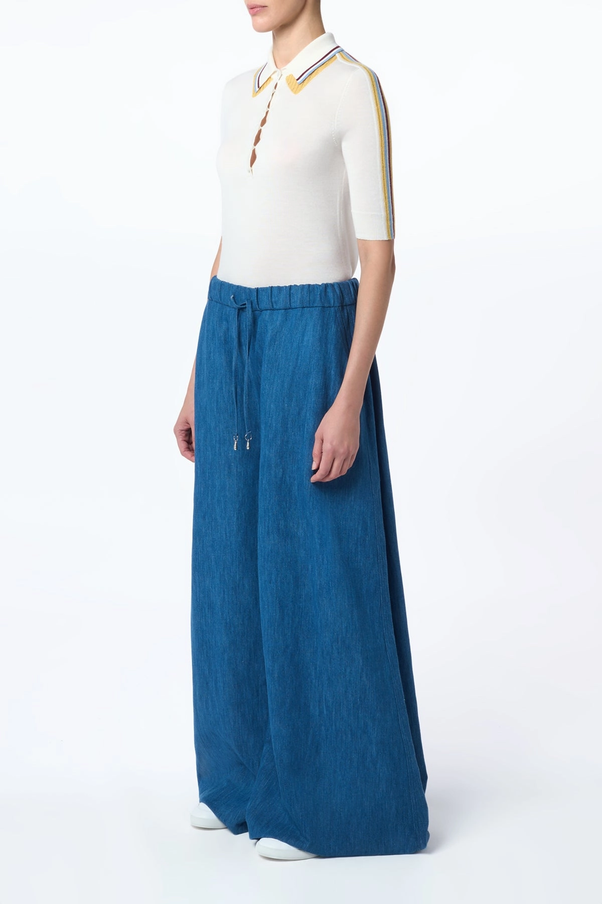 Wendelyn Knit Short Sleeve Polo In Ivory Multi Cashmere Silk Double Layered Cuffs