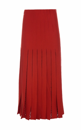 Debutante Knit Pleated Maxi Skirt in Antelope Orange Merino Wool Lightweight texture Smart Style