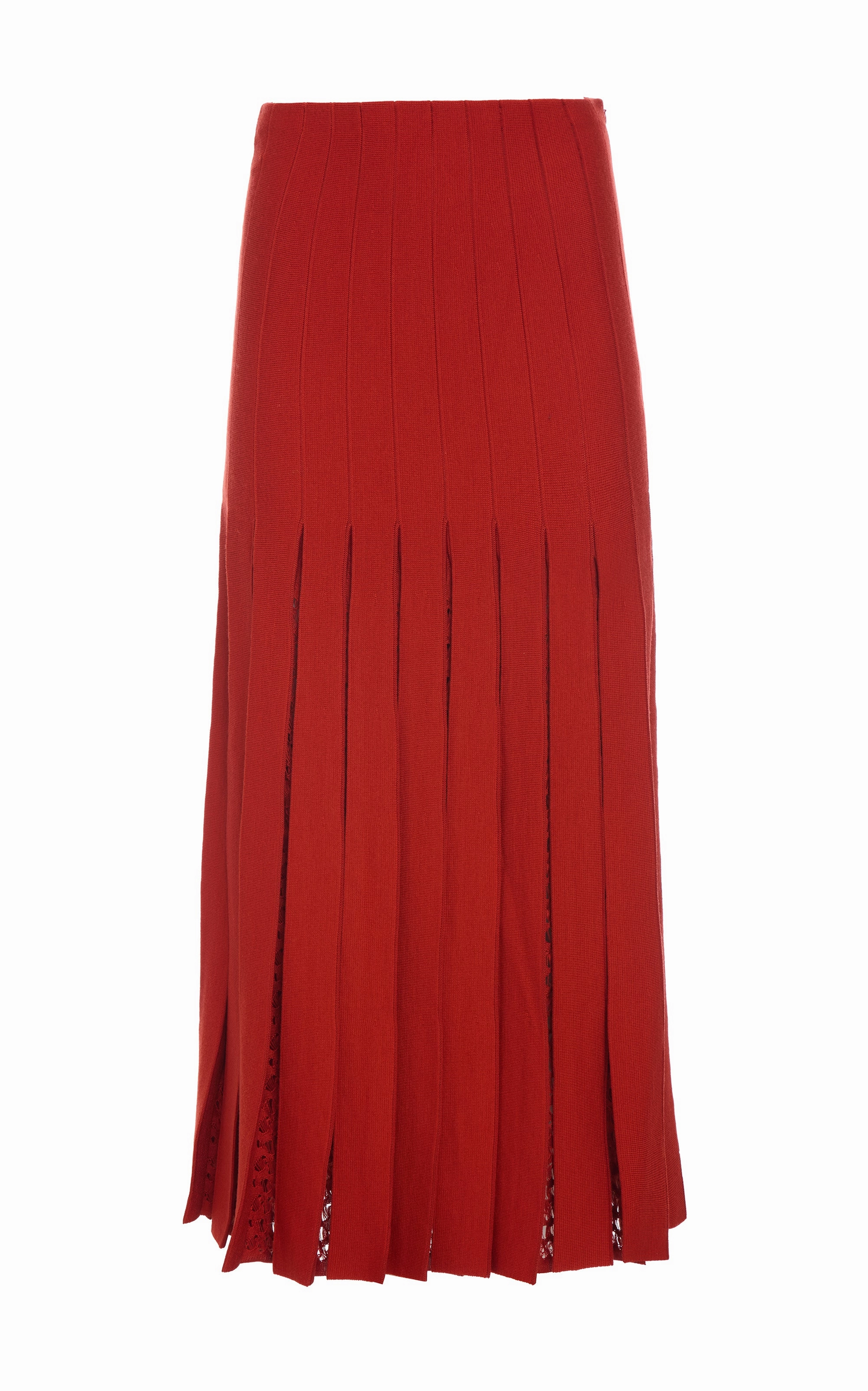 Debutante Knit Pleated Maxi Skirt in Antelope Orange Merino Wool Lightweight texture Smart Style