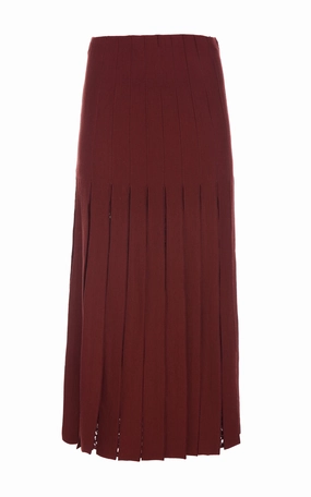 Debutante Knit Pleated Maxi Skirt in Burnt Sienna Merino Wool Smart Style