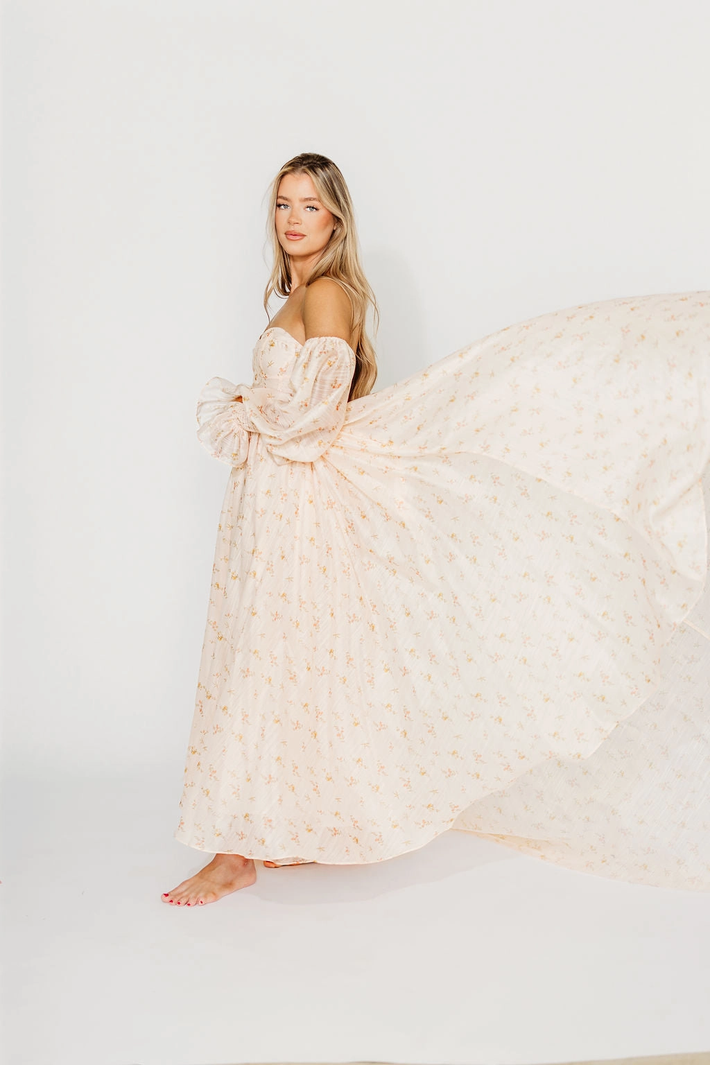 Delilah Maxi Dress with Train in Peach - Bump Friendly (XS-3XL) Warm Season
