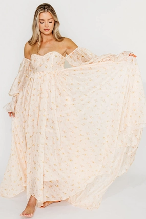 Delilah Maxi Dress with Train in Peach - Bump Friendly (XS-3XL) Airy Comfort
