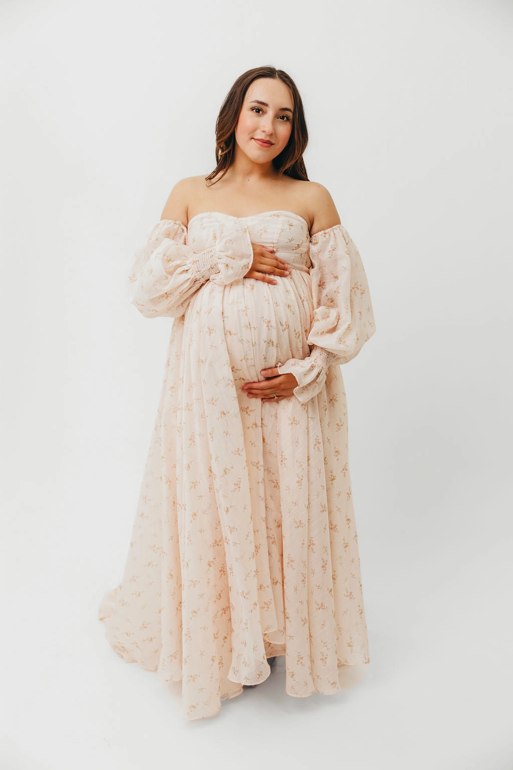 Perfect for Layering Delilah Maxi Dress with Train in Peach - Bump Friendly (XS-3XL)