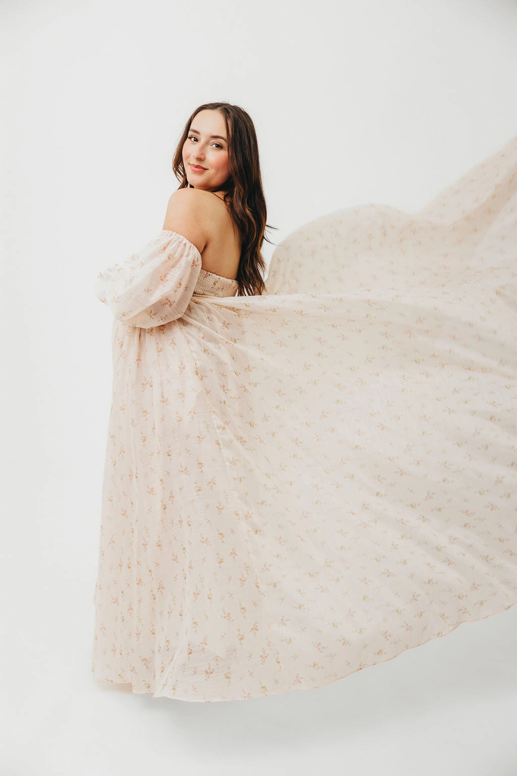 Delilah Maxi Dress with Train in Peach - Bump Friendly (XS-3XL) Winter Layering