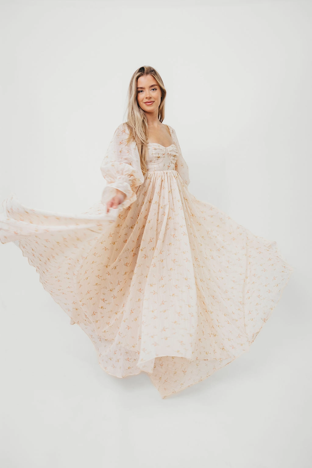 Delilah Maxi Dress with Train in Peach - Bump Friendly (XS-3XL) All Day Look Sleek Waist Design Fit