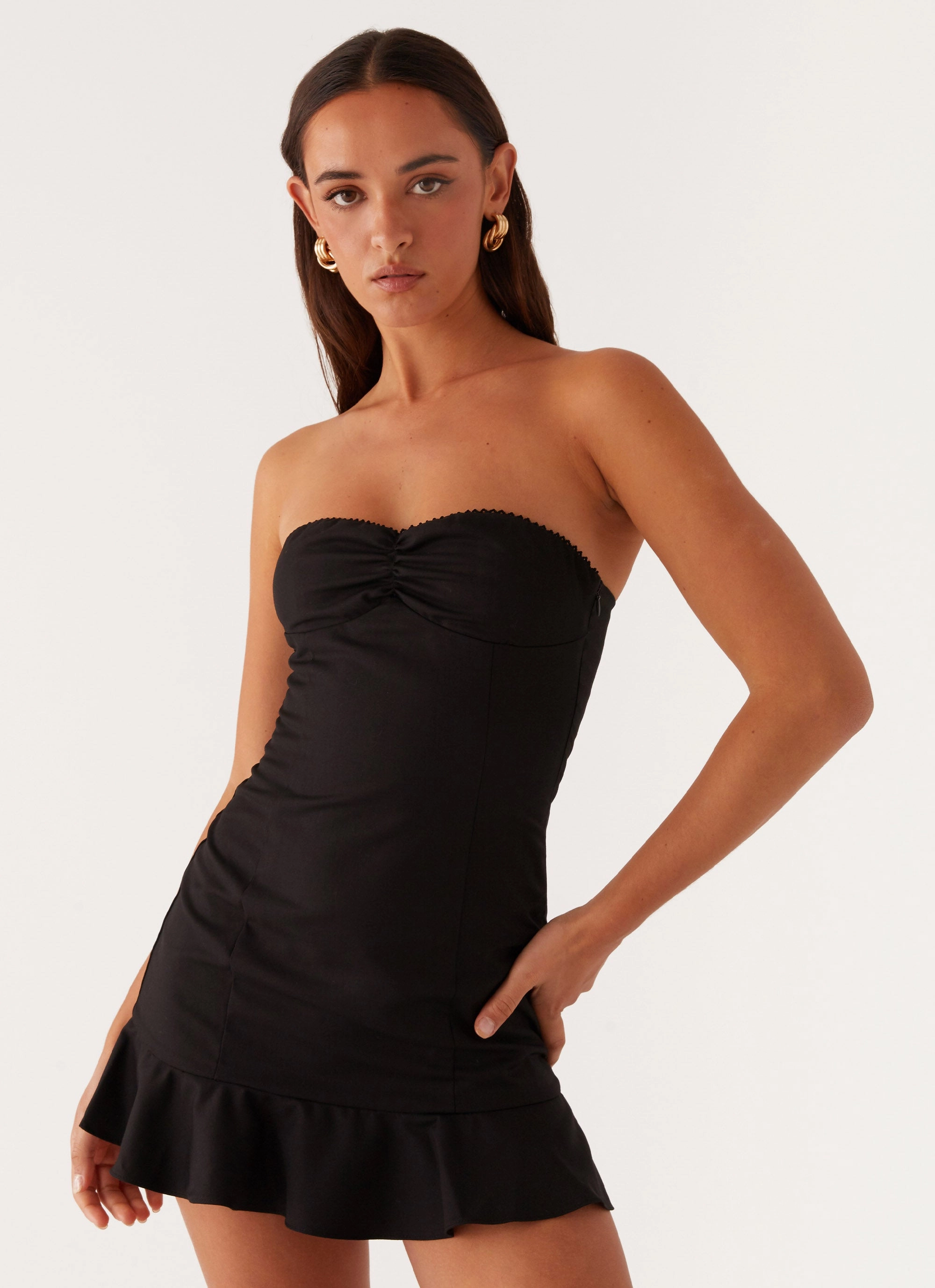 Delmi Bustier Mini Dress - Black Active Outfit