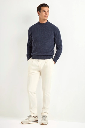 MoistureWicking Texture Denim blue mock neck - Made in Italy