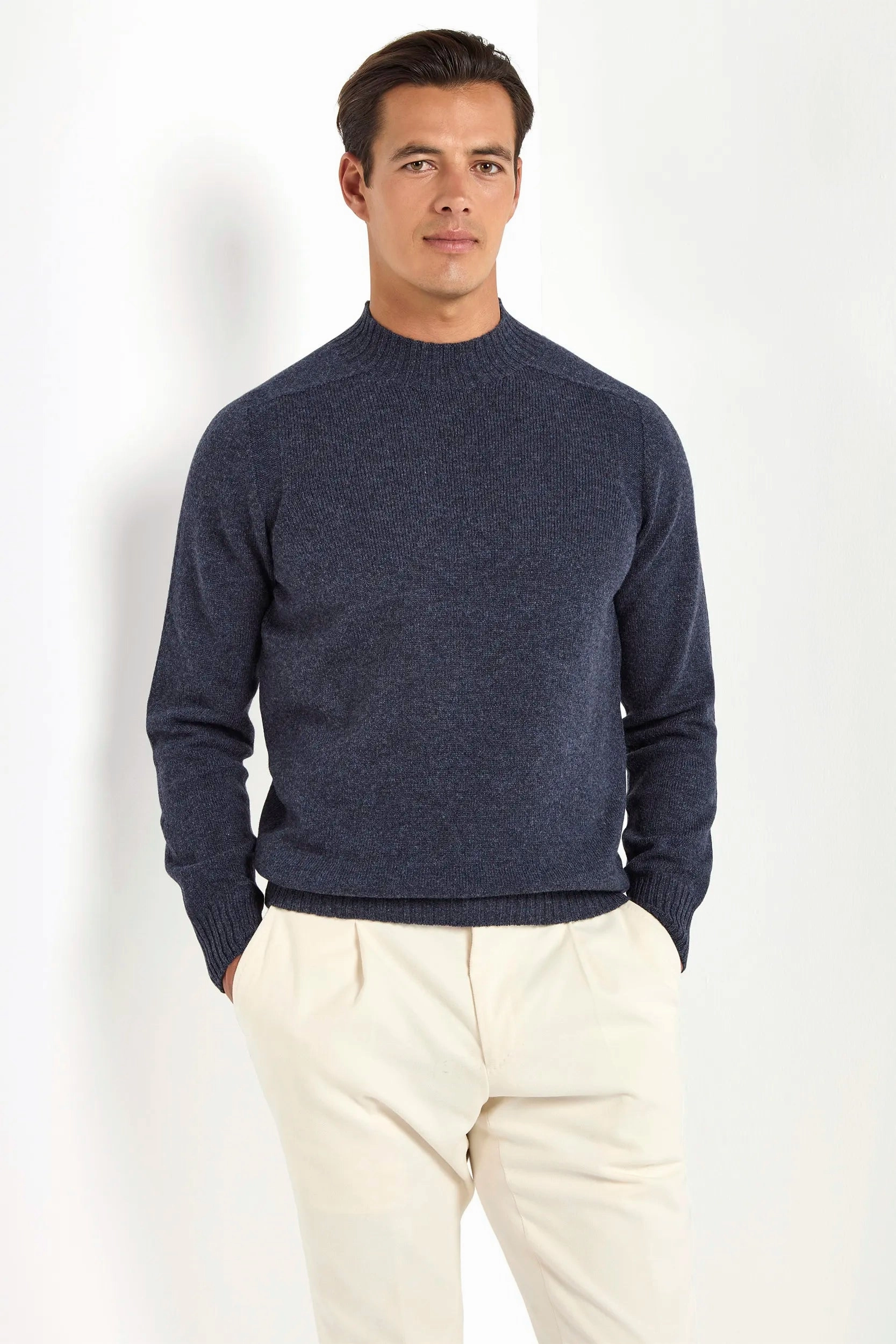 Cozy Texture Urban Warmth Denim blue mock neck - Made in Italy