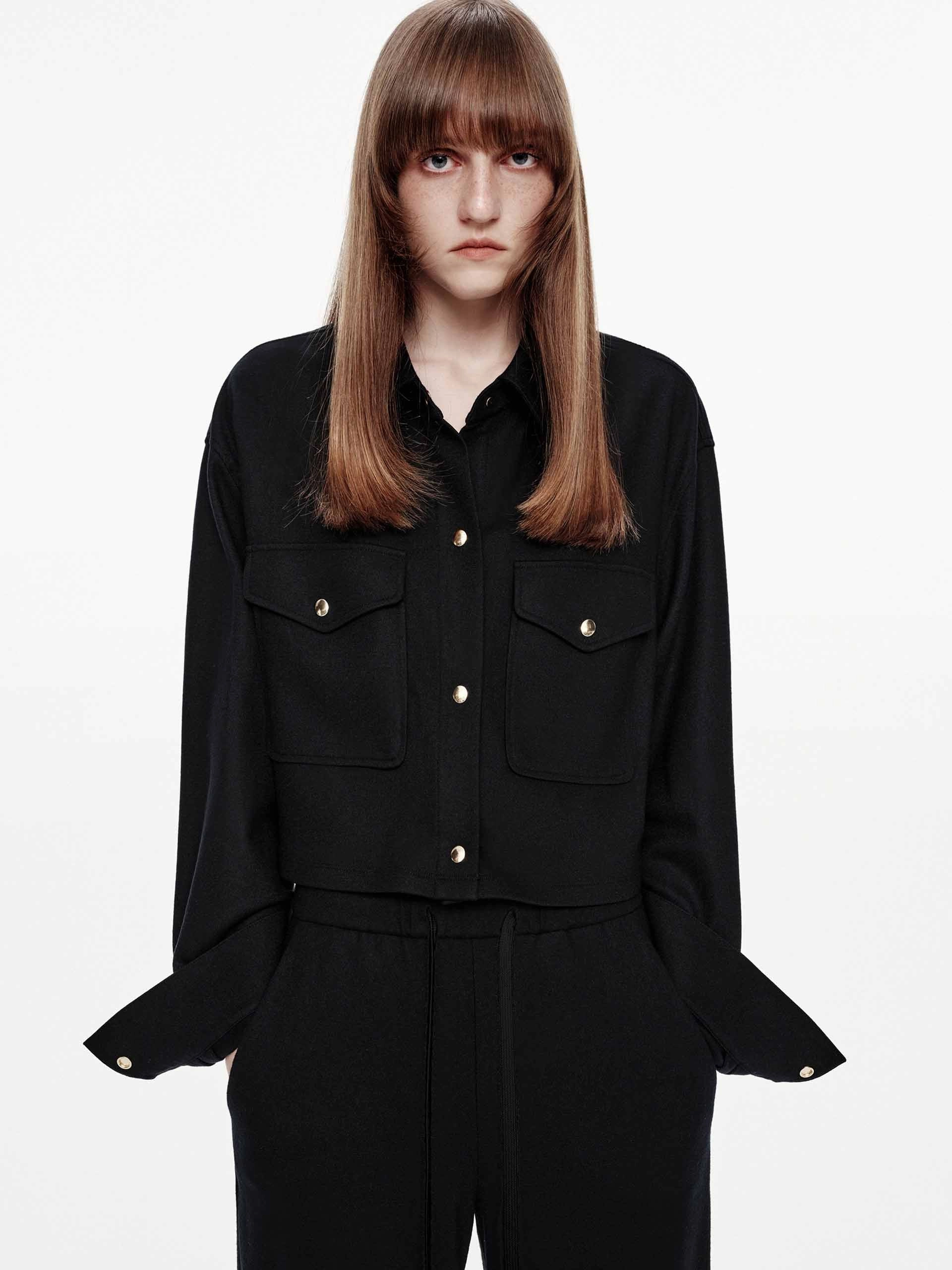 Wool Blend Cropped Jacket Taped Zipper Closures Formal Event