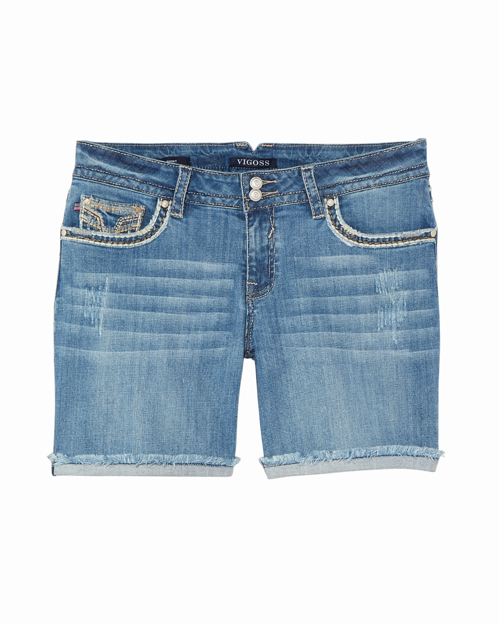 Modern Minimalist Fashion Lover Daily Favorite Denton Rolled Shorts with Stitching Details | Light Wash